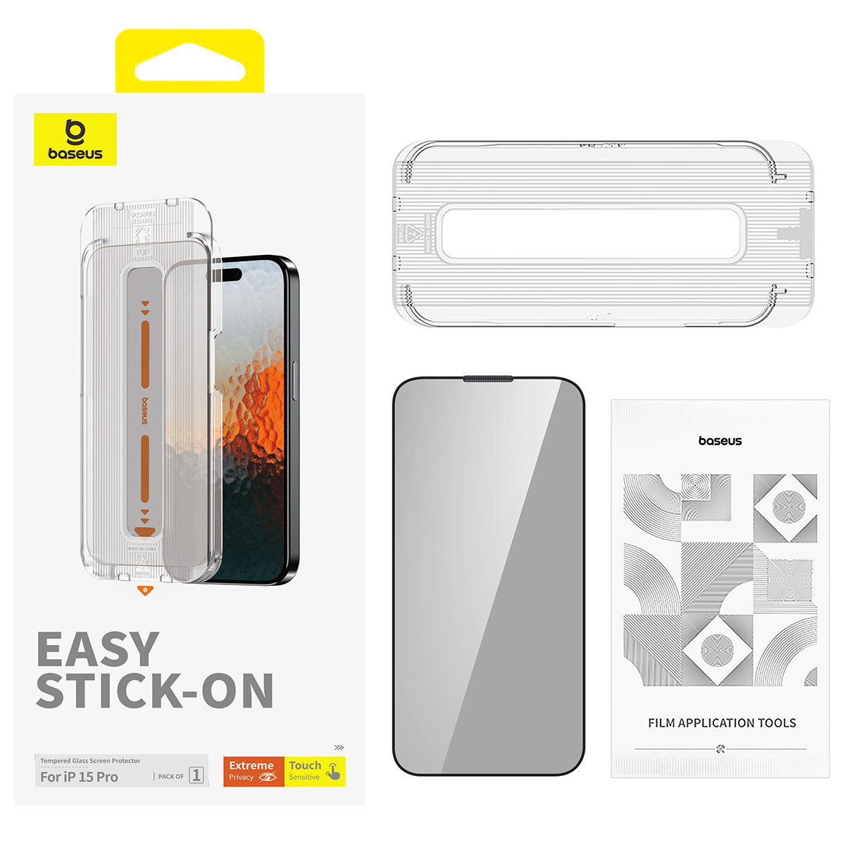 Baseus Anti-Spy HD Screen Protector for iPhone 15 Pro Series - Sapphire Crystal Tempered Glass - Privacy Protection for Work & Banking