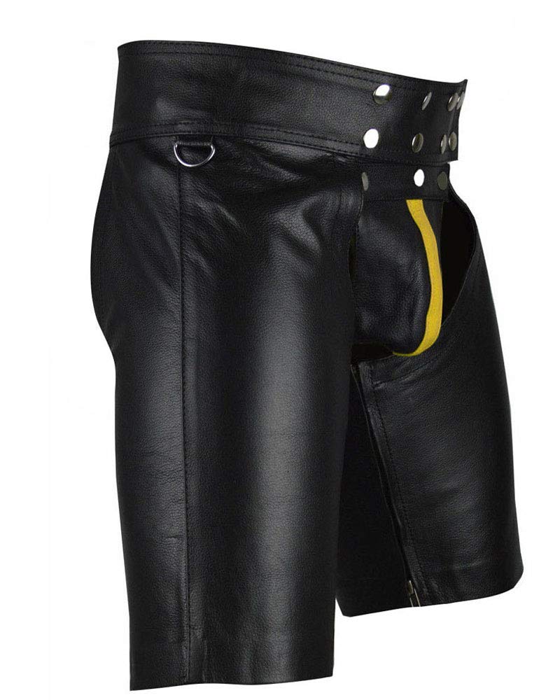 Men's Genuine Leather Laced Chaps Shorts - Biker, Motorcycle & Club Wear for Riding & Nightlife Outfits