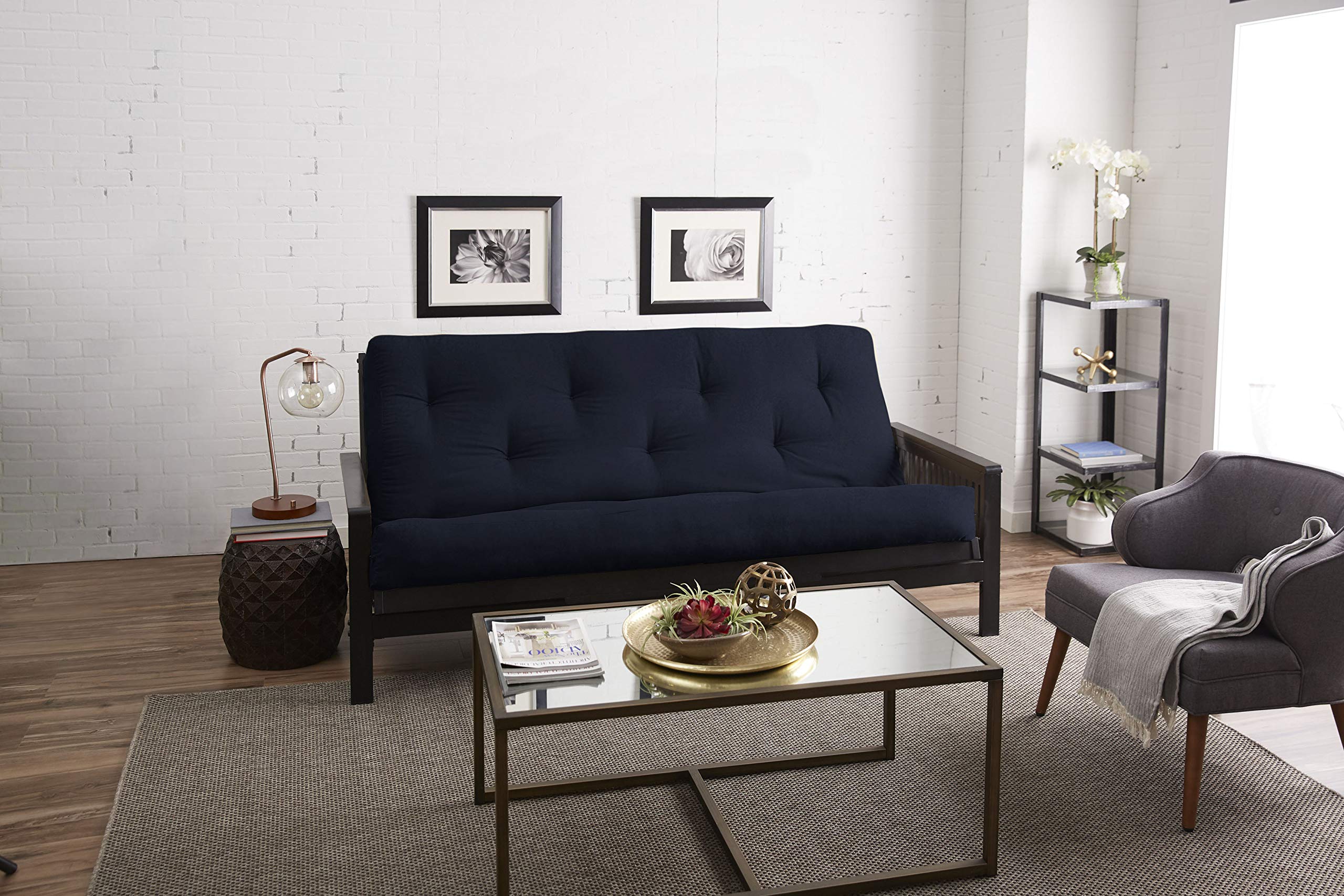 Mozaic Queen Size 6-inch Cotton Twill Futon Mattress in Navy Blue | Comfortable & Durable Sofa Bed Mattress for Guest Room, Dorm, or Small Space