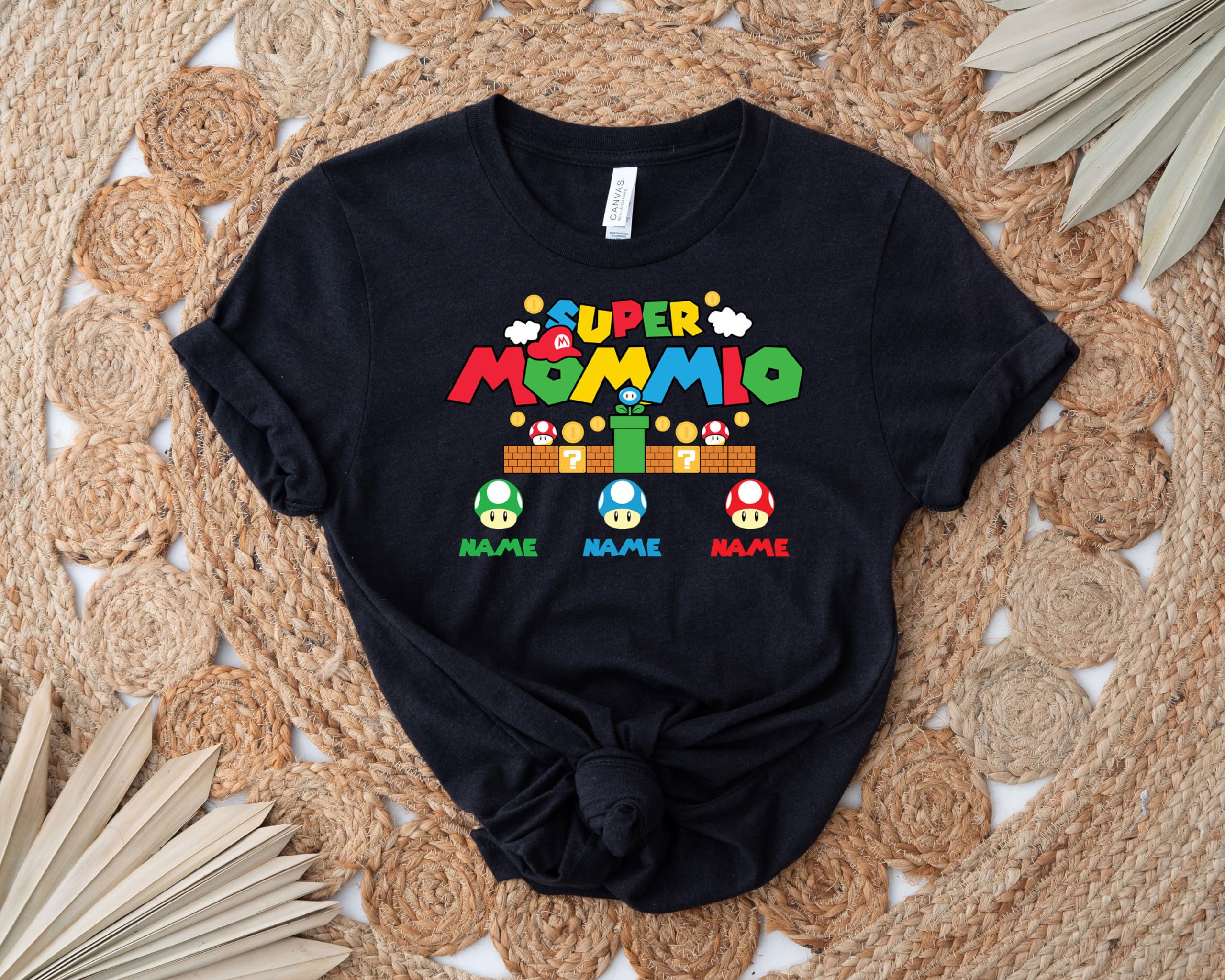 Custom Super Mommio Shirt with Kids Names - Personalized Mother's Day Gift for Gamer Moms - Perfect for Family Events, Gaming Sessions & Special Occasions
