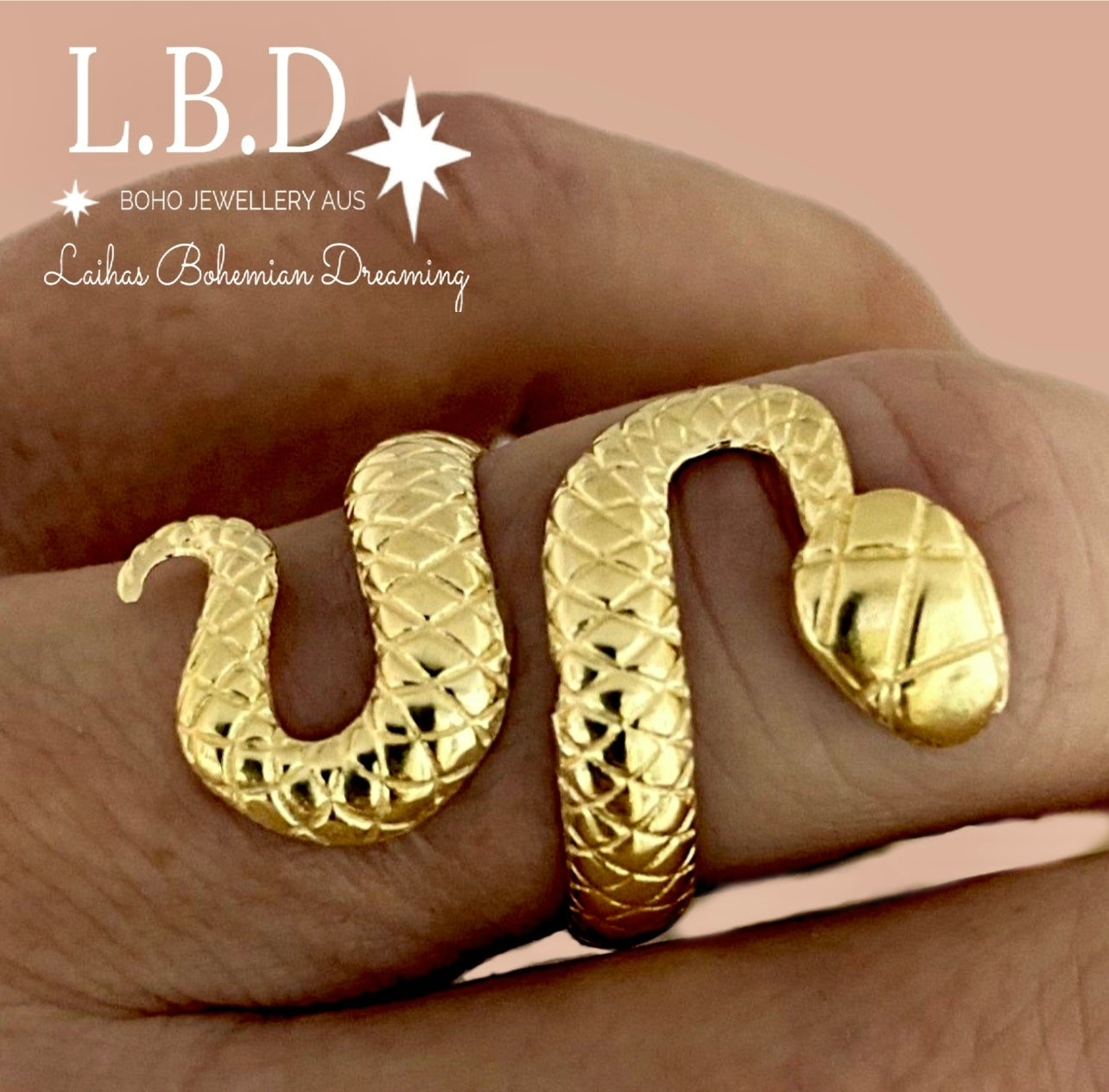 Laihas Spiritual Rebirth Gold Snake Ring - Elegant Serpent Jewelry for Women, 18K Gold Plated Fashion Statement Piece - Perfect for Boho Chic, Witchy Aesthetic & Spiritual Jewelry Lovers