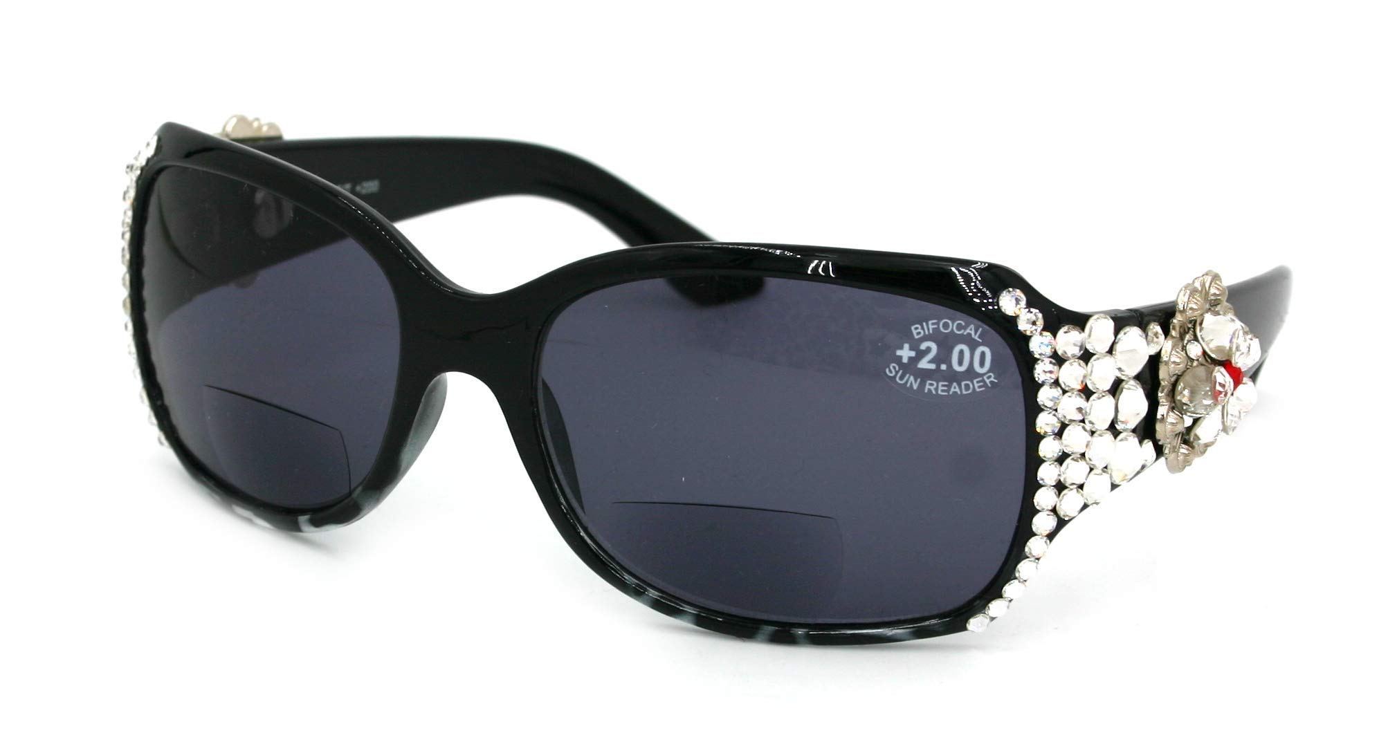 Bifocal Bling Women Sunglasses with Crystals - Black Frame for Reading & Fashion