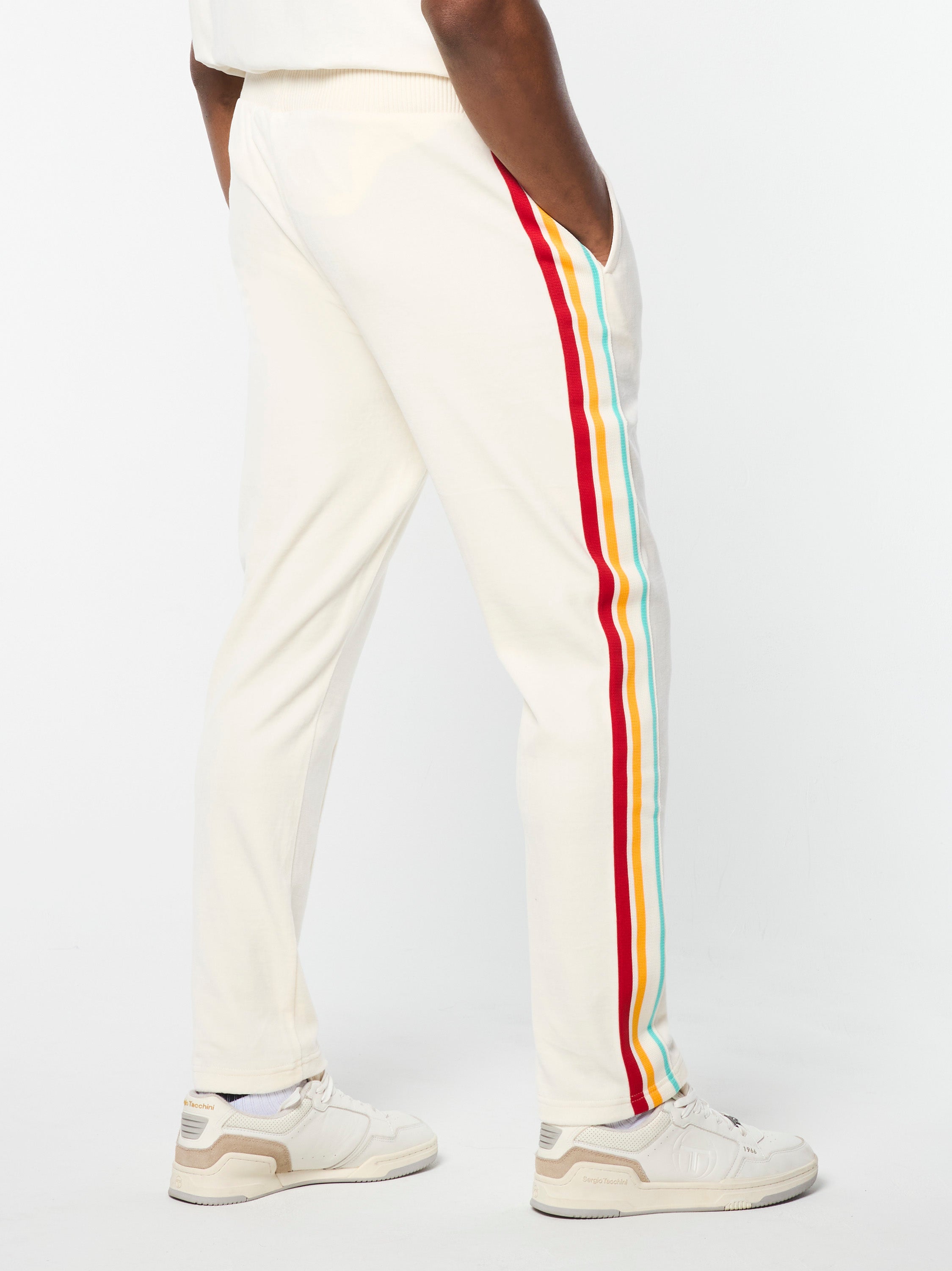 Slice Track Pant - Women's High-Waisted Yoga Pants with Pockets, Gardenia/Gold Color, for Running, Gym Workouts & Lounge Wear