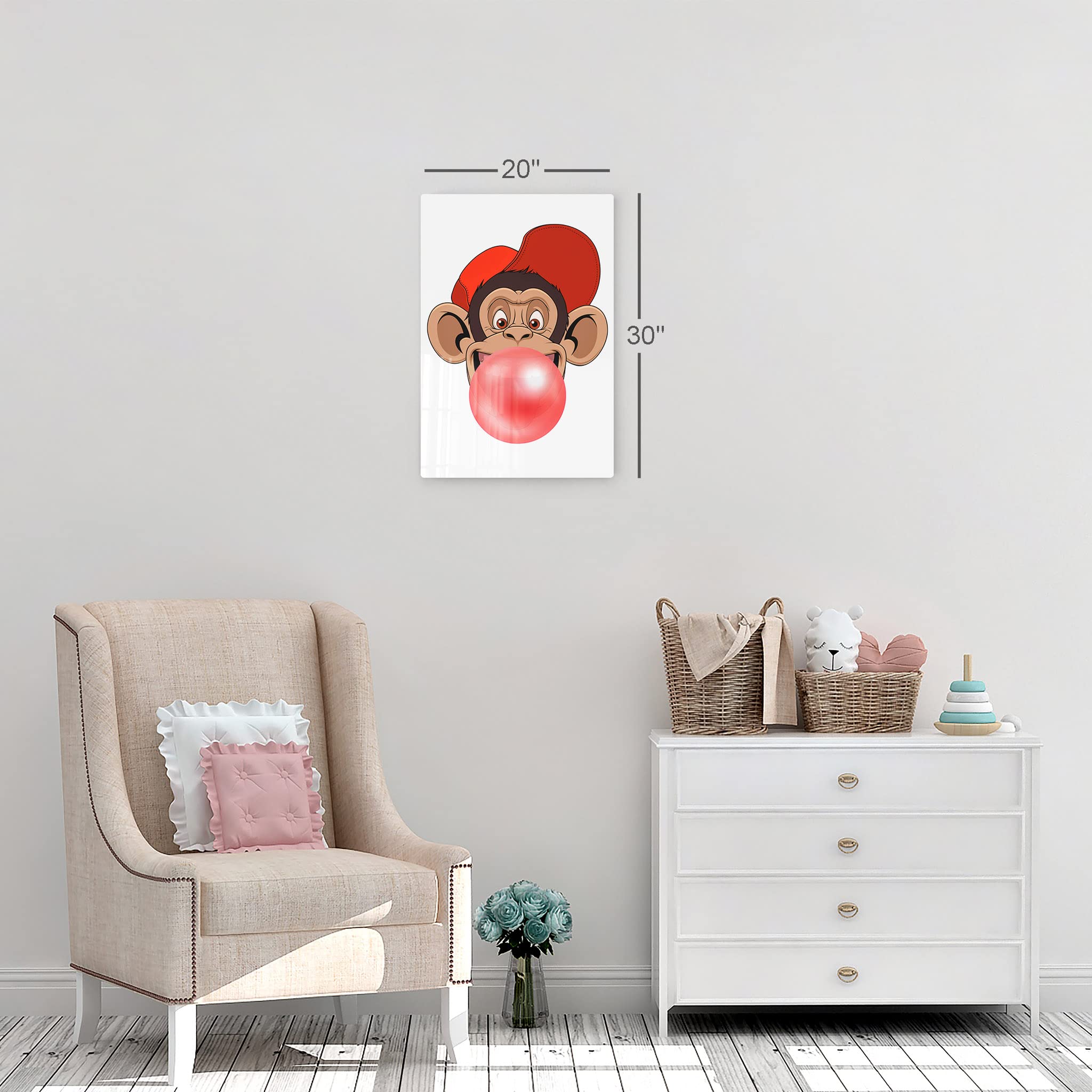 Funny Gorilla with Cap Bubble Gum Pop Art Metal Print - Animal Wall Decor for Living Room, Kids Room & Nursery - Ready to Hang 40x30 Inches - Made in USA | Perfect for Home Decor, Birthday Gifts & Office Art