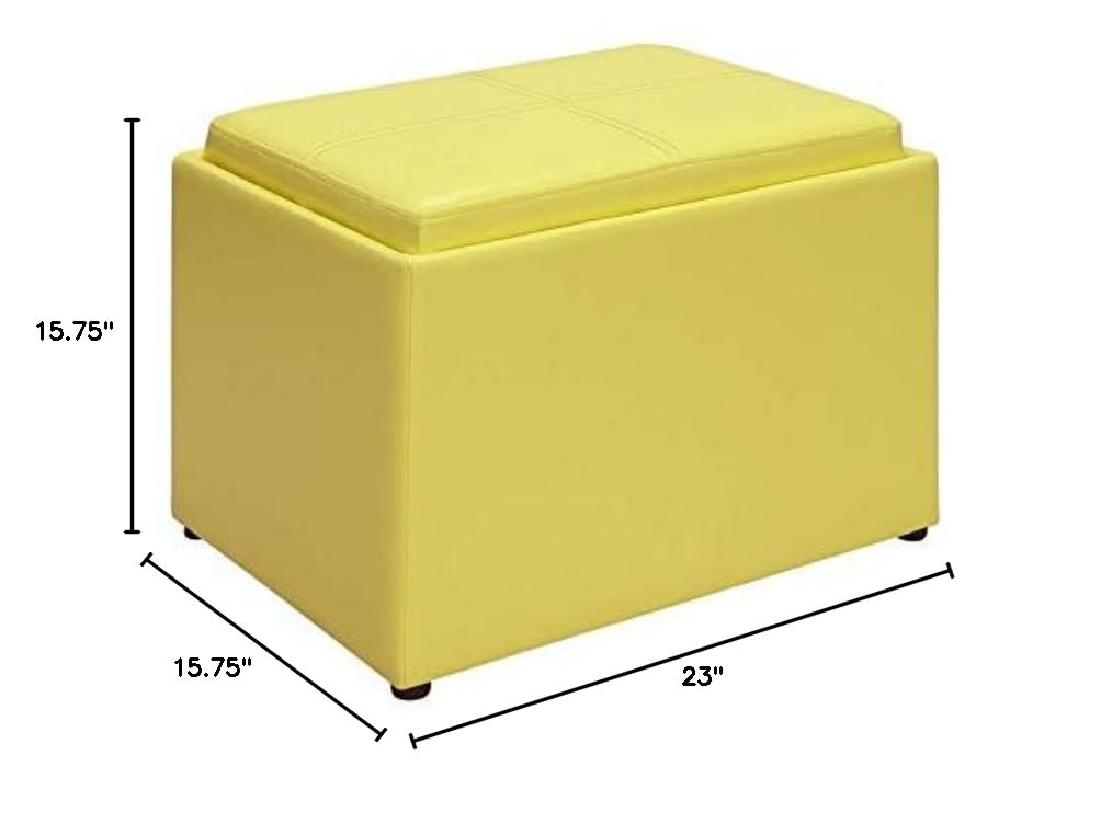 Pemberly Row Yellow Faux Leather Storage Ottoman - Accent Footrest with Hidden Storage Compartment | Perfect for Living Room, Bedroom & Home Decor