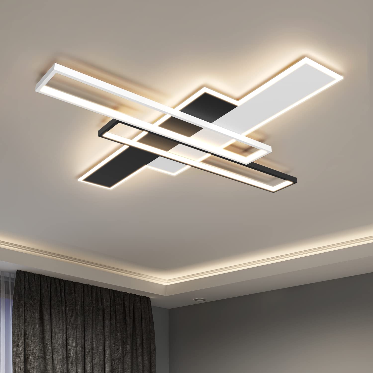 85W LED Ceiling Light Fixture with Remote - Black Square Acrylic Modern Flush Mount Lamp, Dimmable 3000K-6000K for Bedroom, Kitchen, Living Room & Study - Perfect for Ambient Lighting and Home Decor