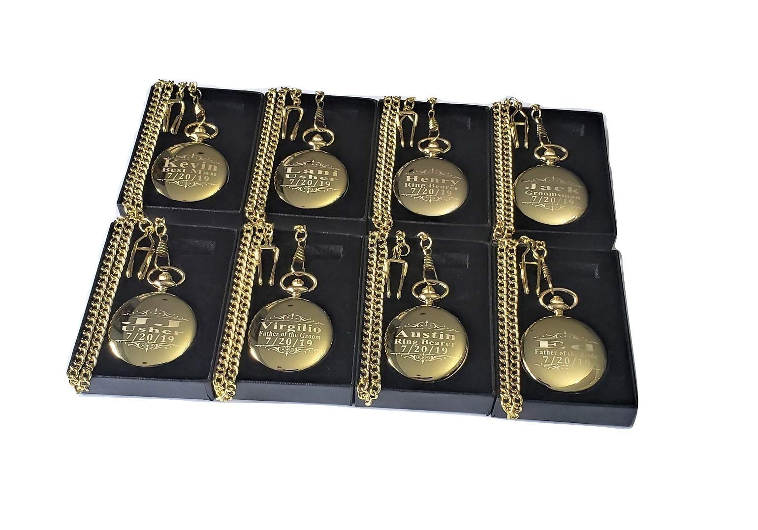 8 Custom Engraved Pocket Watches for Men - Personalized Groomsmen Wedding Gift Set with Chain & Gift Box - Perfect for Anniversaries, Graduations & Special Occasions