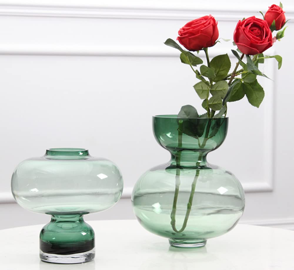 Modern Glass Vase for Flowers - Elegant Art Vase for Home Decor, Wedding Centerpiece & Table Decoration - Green | Perfect for Living Room, Dining Table & Wedding Reception Decorations