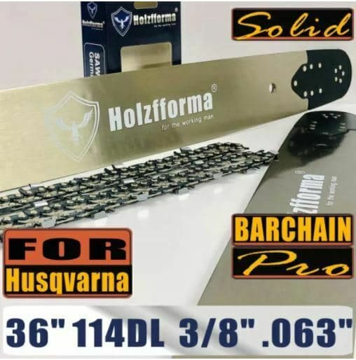 Holzfforma Pro 36-Inch 3/8 .063 114DL Solid Bar & Full Chisel Chain Combo for Husqvarna Chainsaws - Durable Professional-Grade Chainsaw Bar and Chain Kit for Wood Cutting, Logging, and Forestry Work