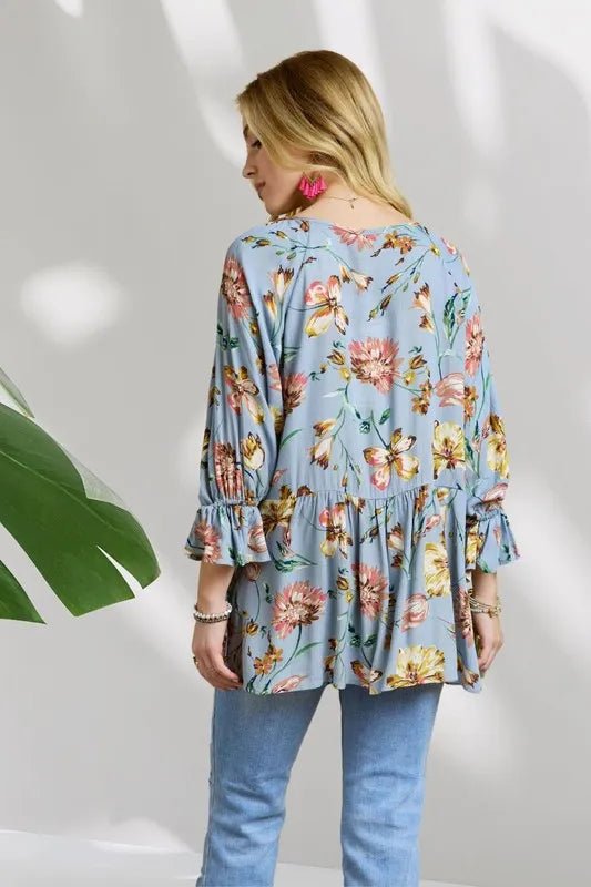ADORA Floral Peasant Tunic Top for Women - Bohemian Style Blouse with Embroidery | Perfect for Summer Festivals, Beach Vacations & Casual Outings