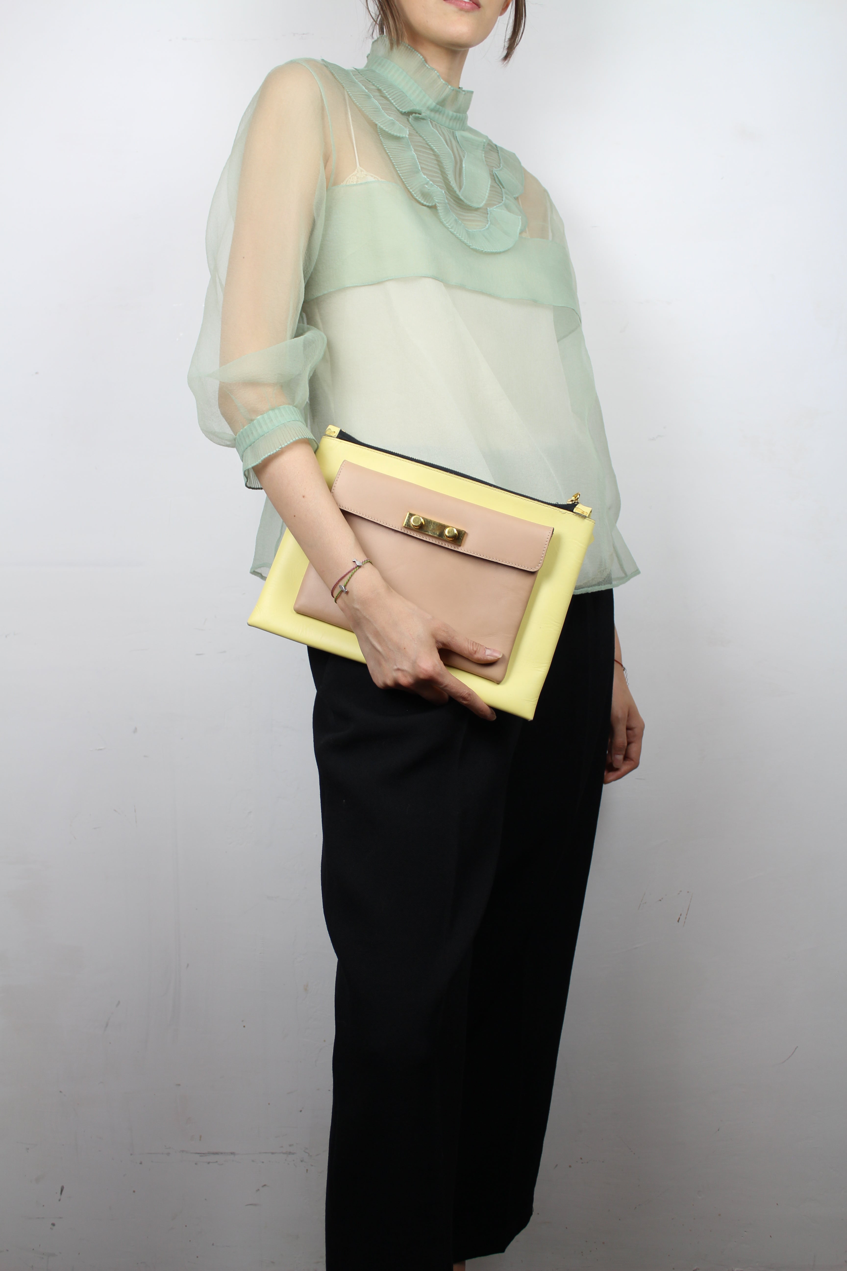 MARNI Leather Crossbody Bag in Yellow & Powder Pink | Stylish Women's Handbag for Everyday Use, Parties & Travel
