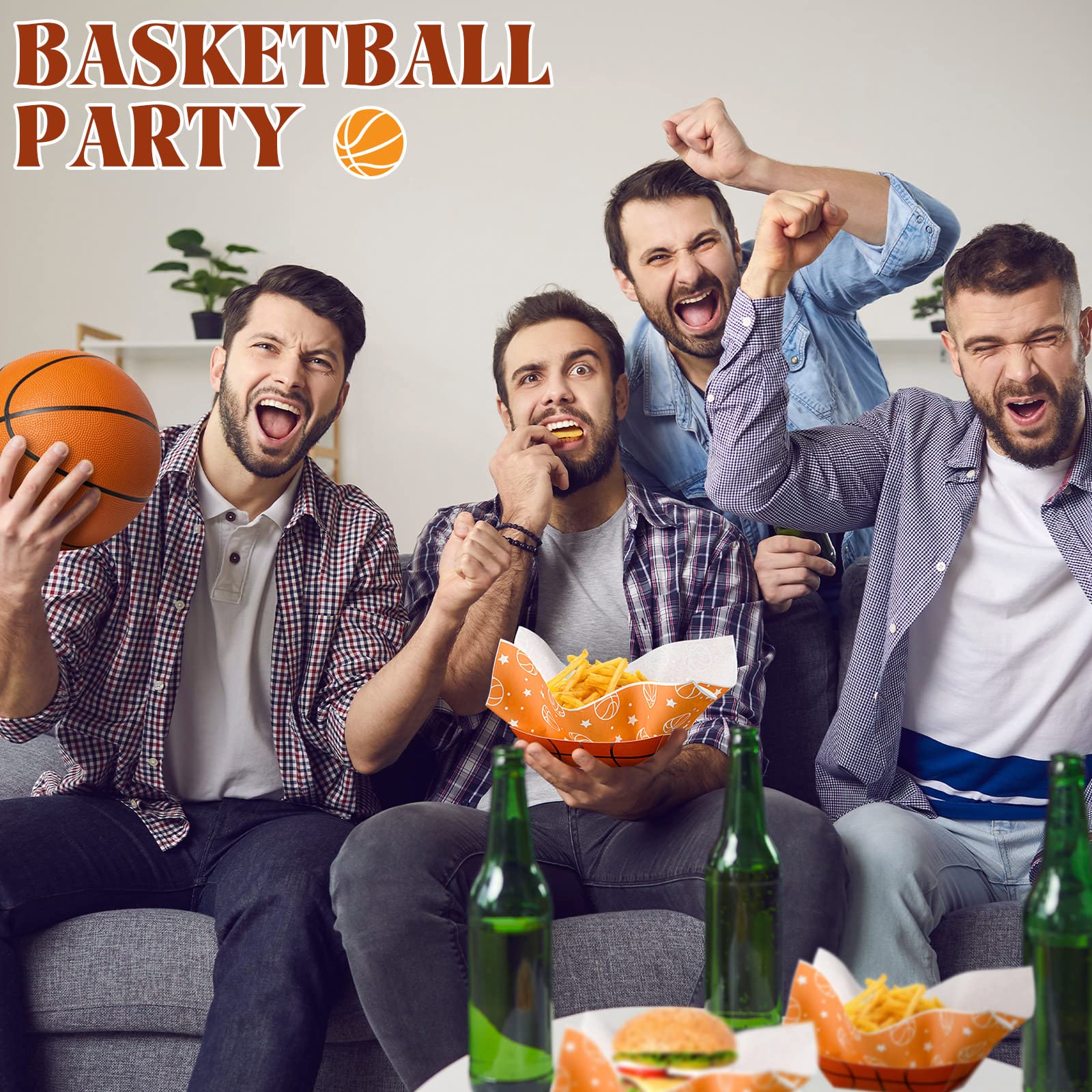 Marsui 100-Pack Basketball Party Supplies - Disposable Paper Food Trays & Wax Paper Sheets for Sports Themed Birthday Parties, Golf, Softball, Soccer & Baseball Events | Perfect for Game Day Snacks, Tailgating & Team Celebrations
