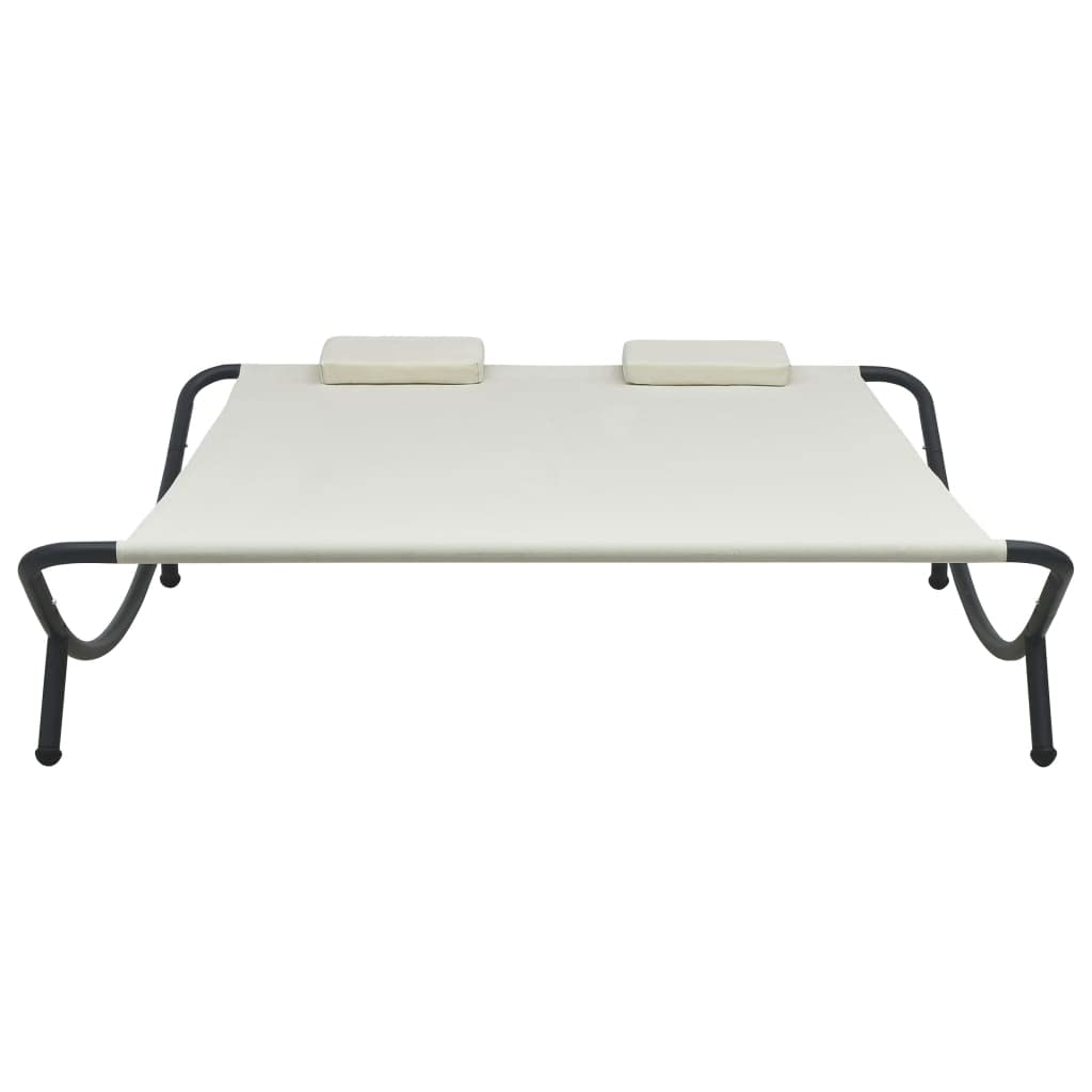 Premium Adjustable Reclining Patio Lounge Bed - Outdoor Sunbathing Chair for Poolside, Beach, Garden & Lawn - Cream Fabric - Perfect for Relaxing, Tanning & Lounging