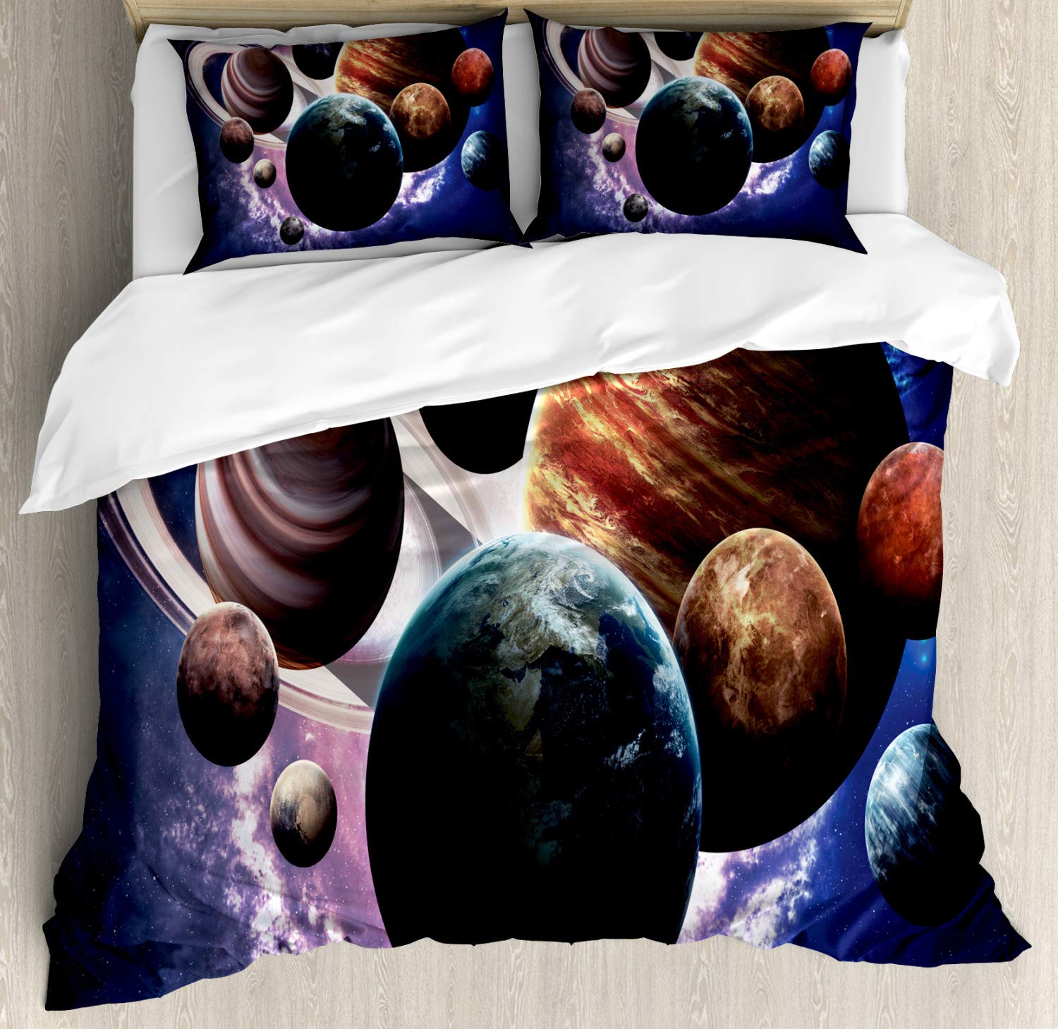 Ambesonne Solar System Duvet Cover Set - 3 Piece Space Themed Bedding with Planets, Stars & Universe Print - California King Size Multicolor Galaxy Design - Perfect for Astronomy Lovers & Kids' Room Decor