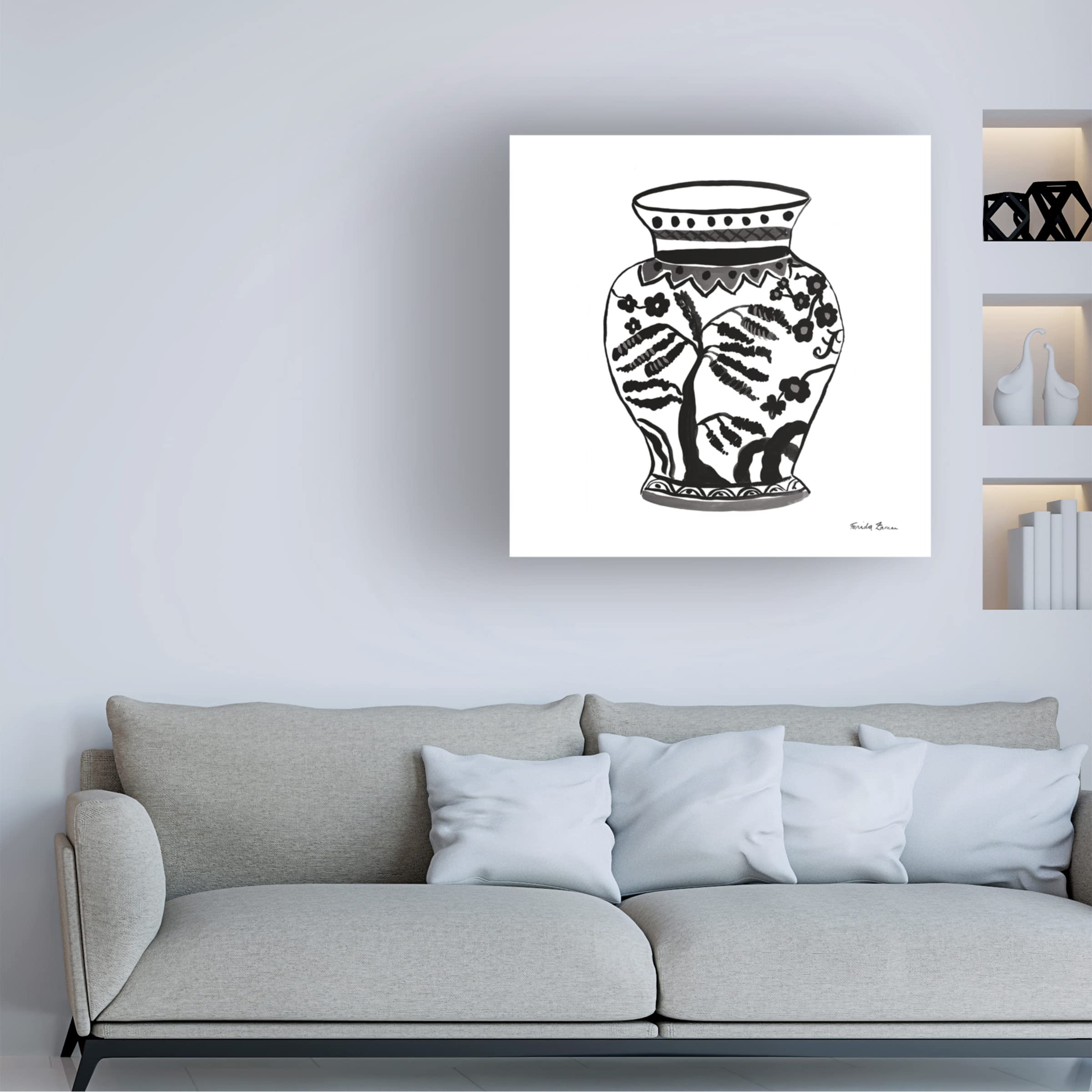 Trademark Fine Art 'Chinoiserie IV Black' Canvas Wall Art by Farida Zaman - Elegant Asian-Inspired Home Decor for Living Room, Bedroom & Office