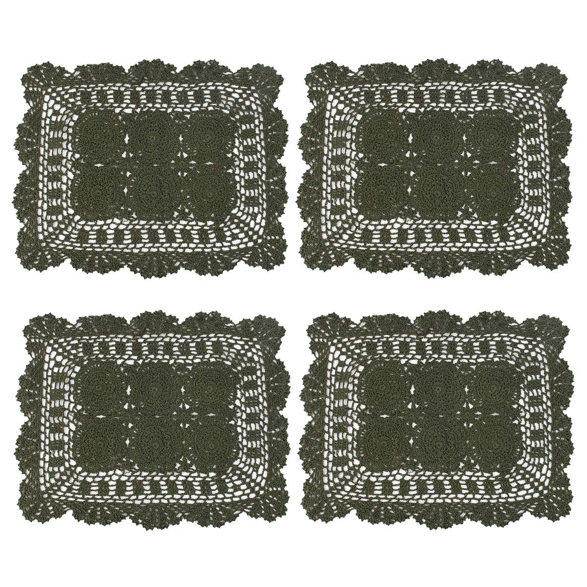 Kilofly Handmade Crochet Cotton Lace Table Placemats Doilies Set of 4 - Elegant Green Table Decor for Dining, Tea Parties & Home Decor