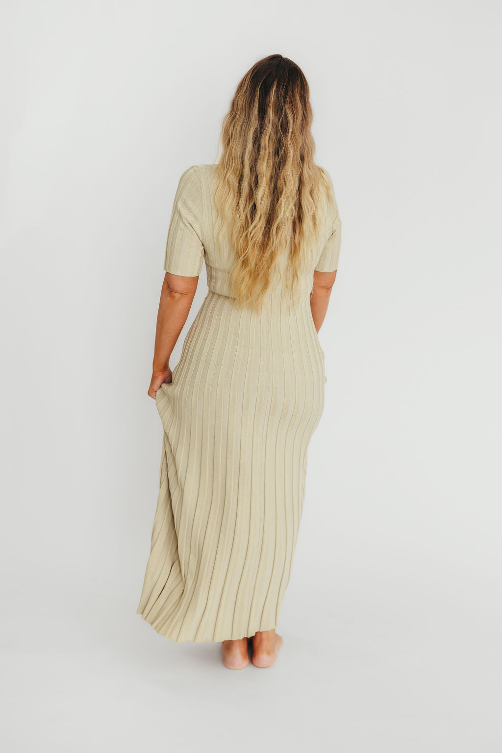 Oakley Ribbed Maxi Dress in Dusty Lime - Bump Friendly Maternity Dress for Pregnancy & Nursing | Perfect for Casual Outings, Baby Showers & Summer Events