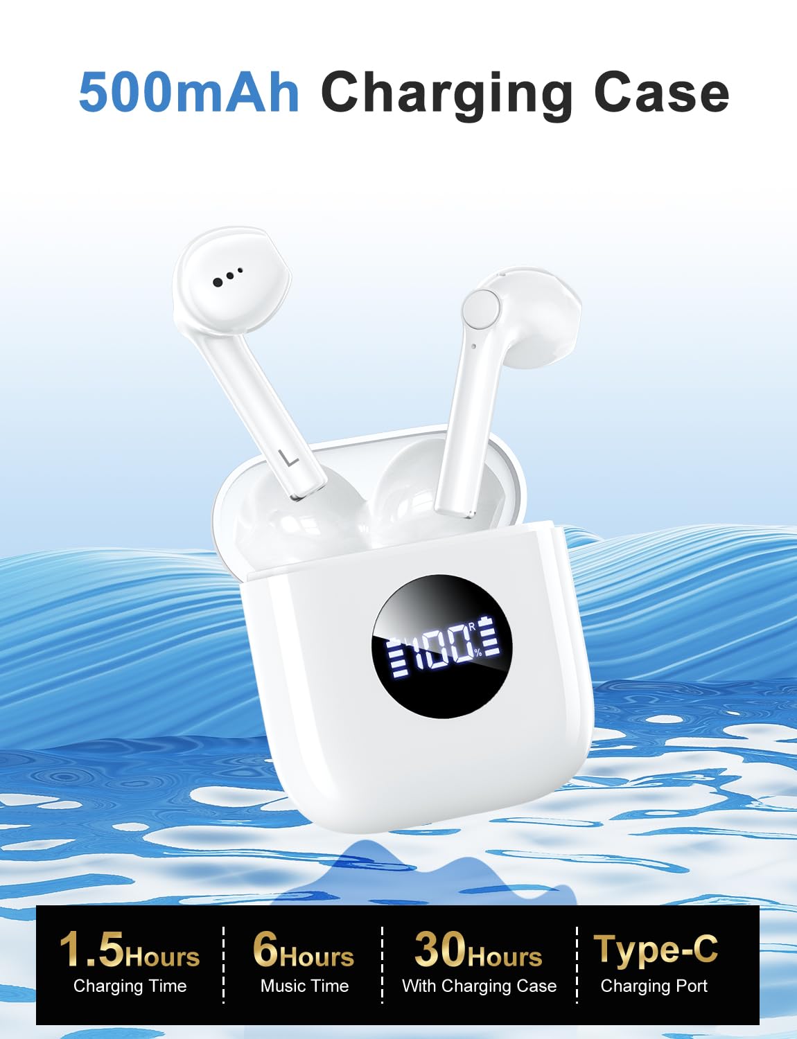 Wireless Bluetooth 5.3 Earbuds with Charging Case, Lightweight in-Ear Stereo Headphones with Mic for iPhone Android, IPX7 Waterproof Sports Earphones for Running Gym Workout - Ivory White