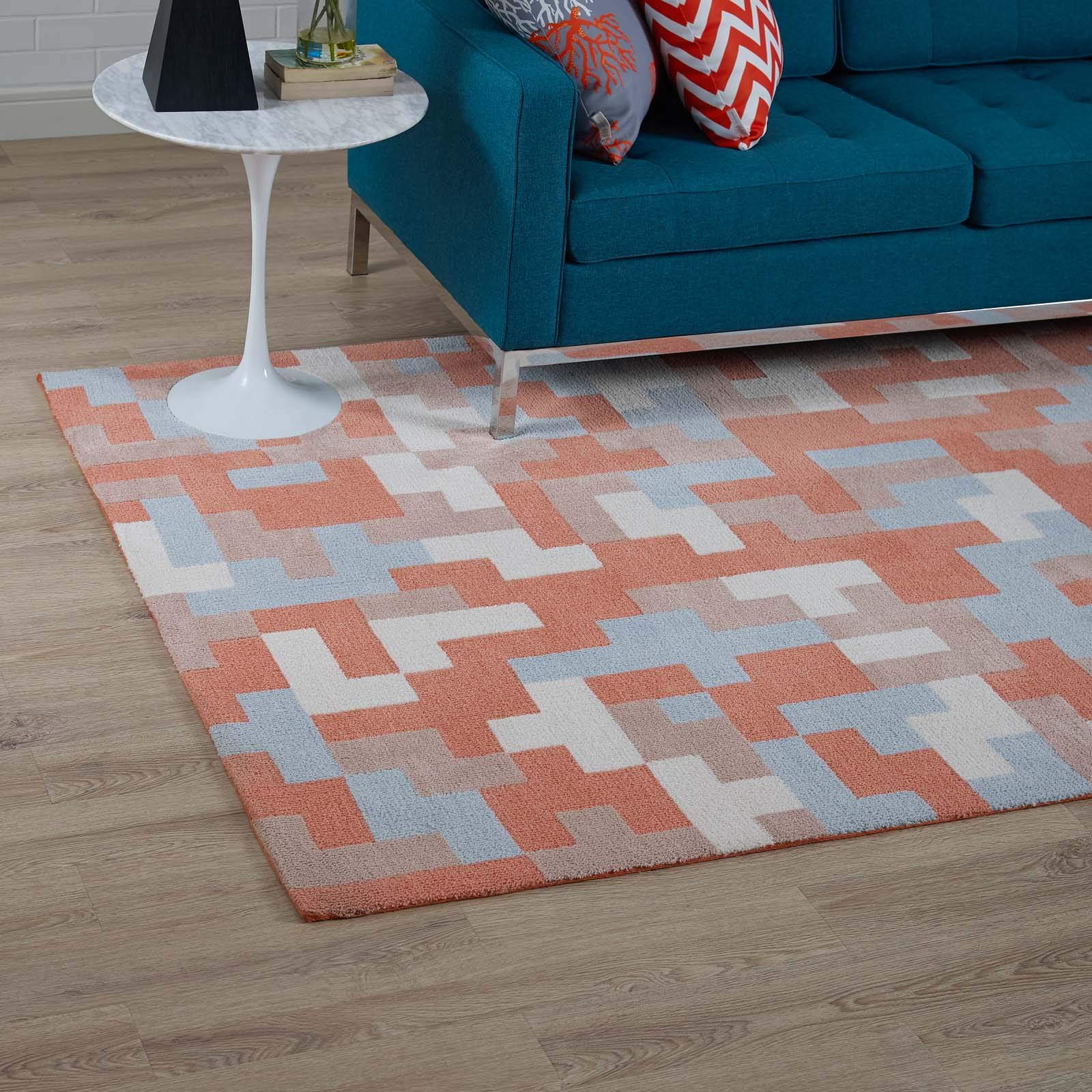 Modern Contemporary Urban Living Room Rug - Soft Fabric Area Carpet Runner in Multi-Orange - Perfect for Lounge, Bedroom & Home Decor