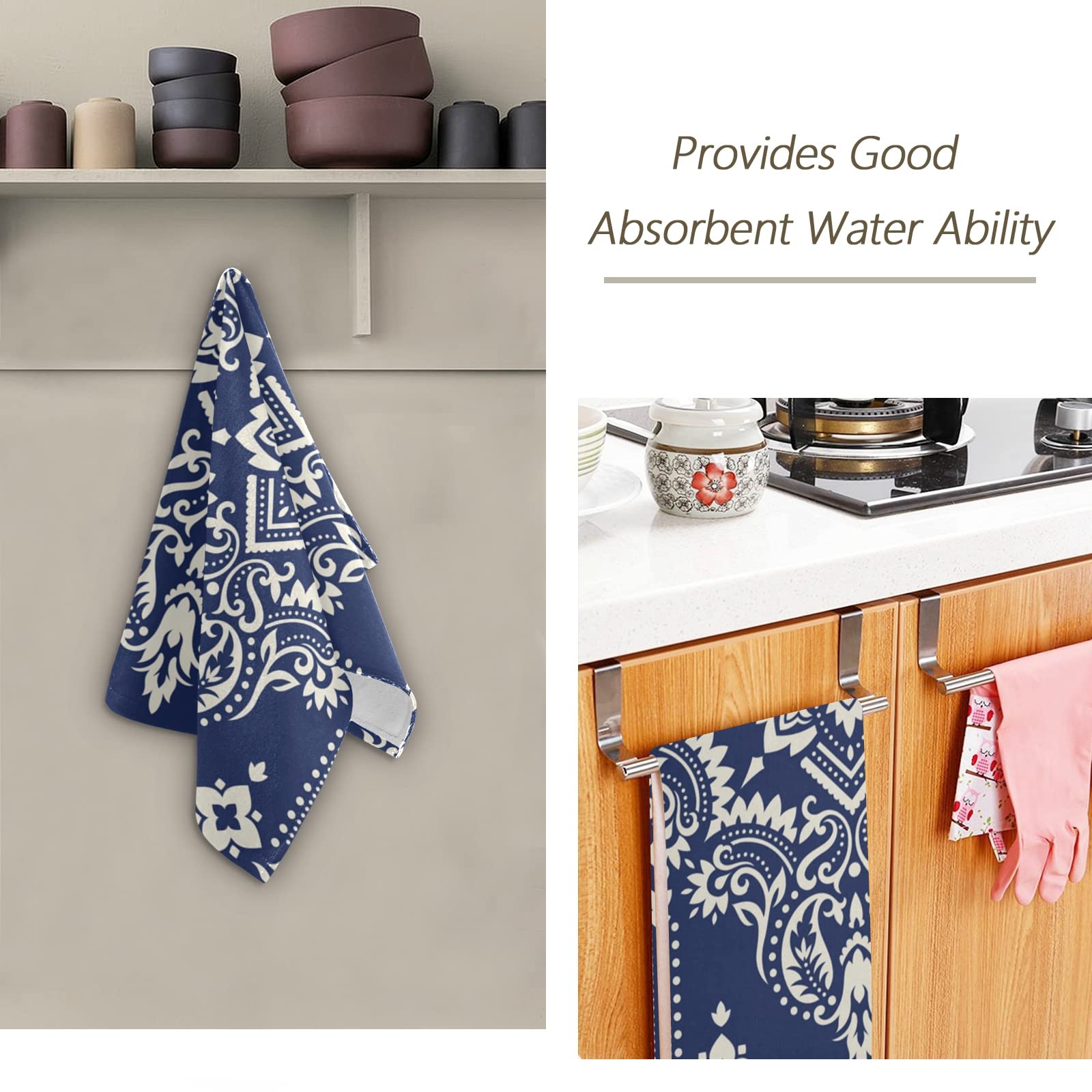 Premium Navy Blue Medallion Paisley Hand Towels Set of 2 - Ultra Soft Absorbent Face & Bath Towels 28