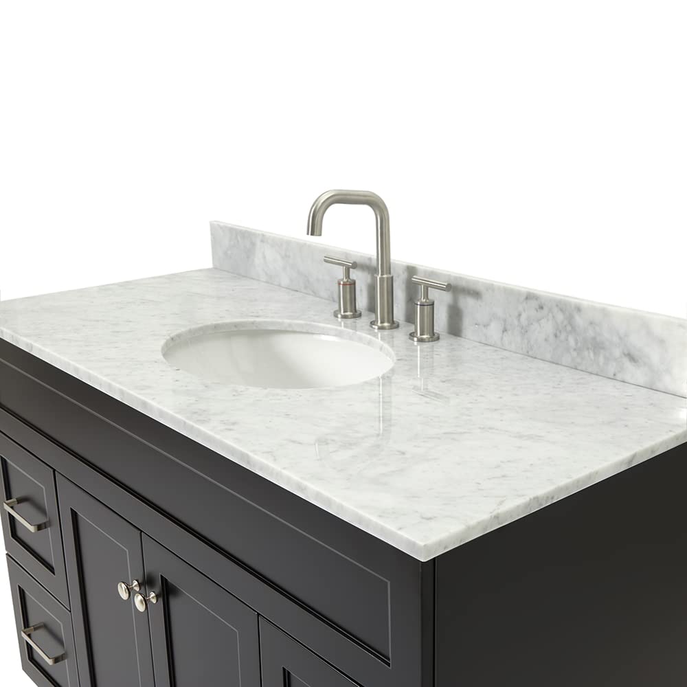 ARIEL Hamlet 49-Inch Oval Bathroom Vanity with Carrara White Marble Countertop in Black - Perfect for Modern Master Bathrooms and Guest Powder Rooms