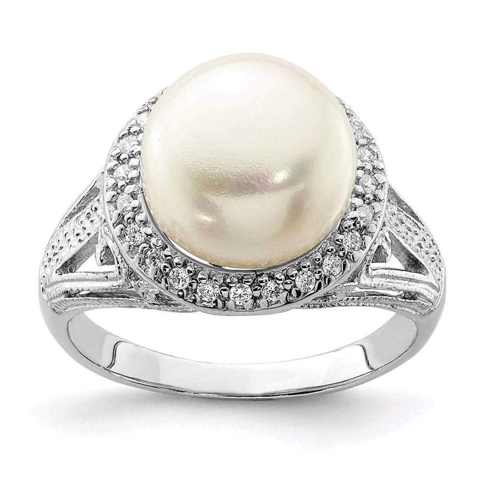 925 Sterling Silver White Freshwater Cultured Pearl & Cubic Zirconia Ring for Women - Elegant Fine Jewelry Gift for Her (10-11mm) | Perfect for Anniversaries, Weddings & Special Occasions