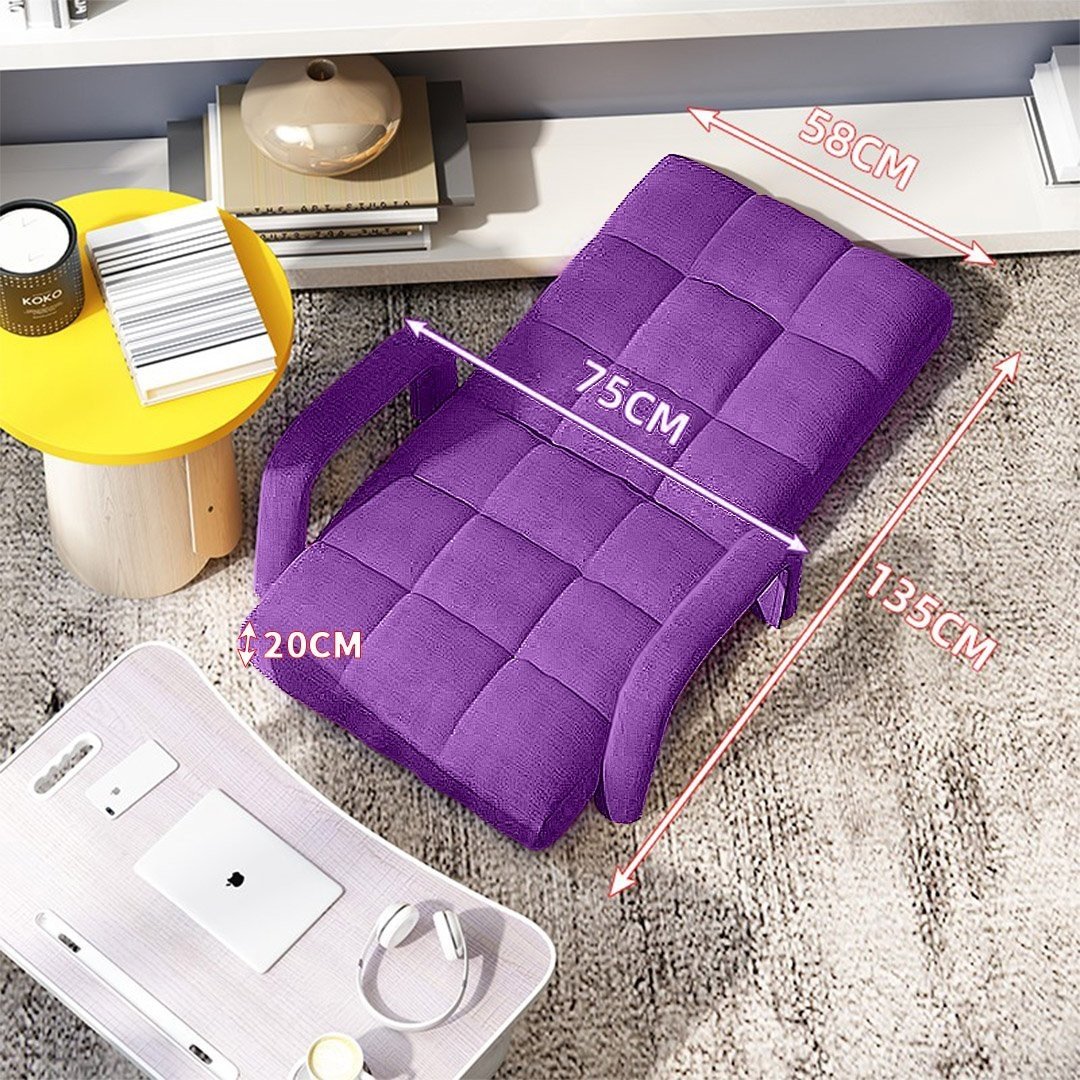 2X Foldable Lounge Cushion - Adjustable Floor Recliner Chair with Armrest, Purple - Perfect for Living Room, Bedroom, Patio & Outdoor Relaxation