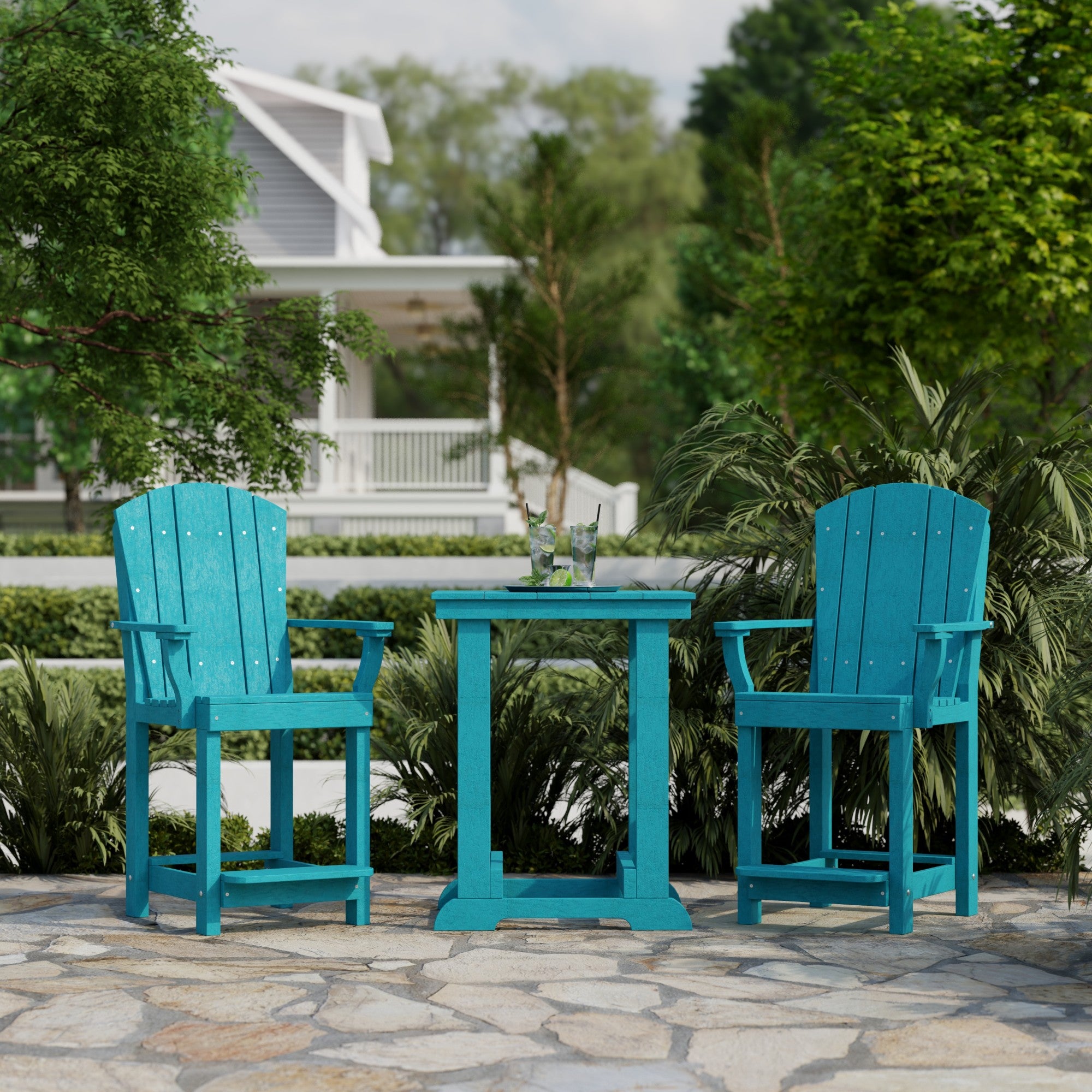 Heritage 3-Piece Patio Counter Height Bar Set - Outdoor Bistro Table & Stools for Backyard, Deck, Garden, Poolside Dining & Entertaining