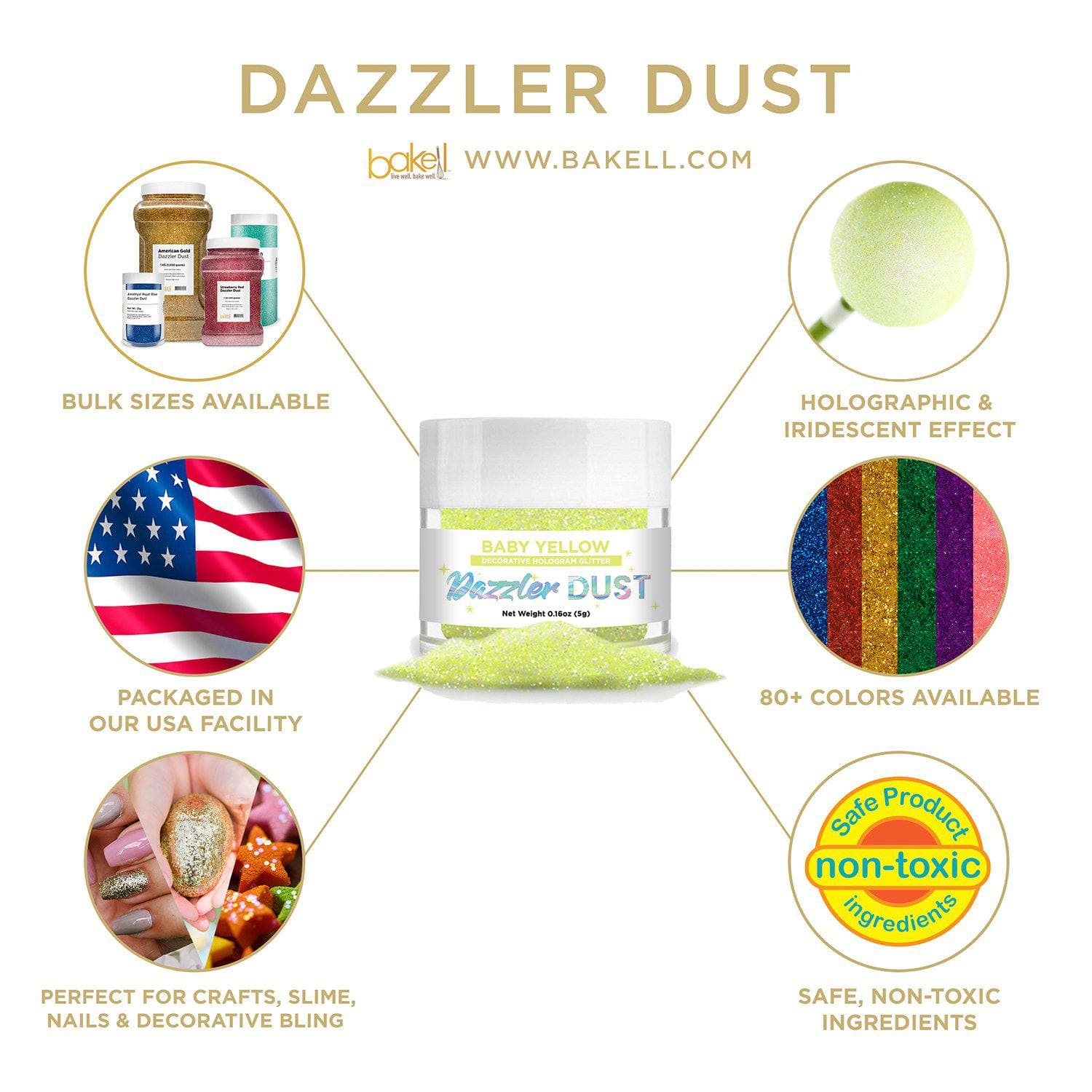 Premium Baby Yellow Dazzler Dust® - Hypoallergenic Cosmetic Glitter for Kids | Perfect for Face Painting, Birthday Parties & DIY Crafts