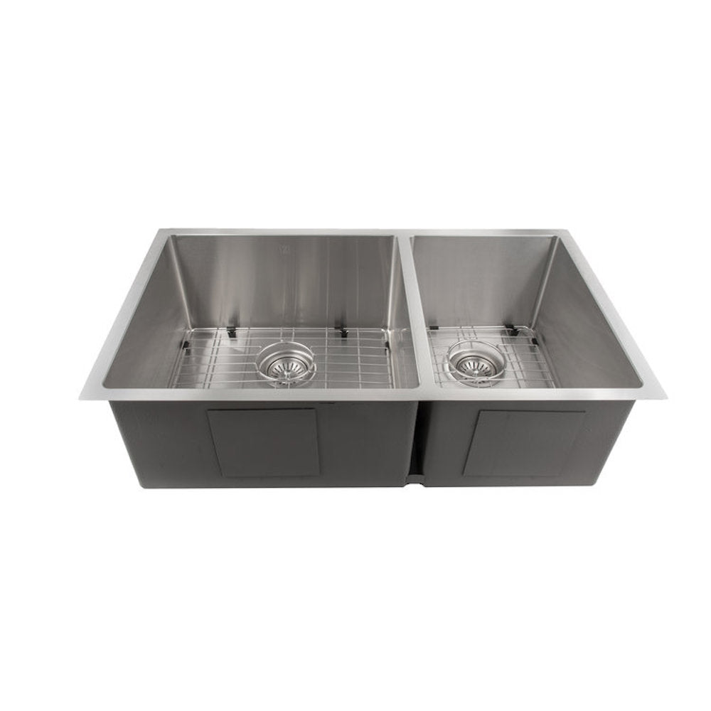 ZLINE Chamonix 33-inch Undermount Double Bowl Stainless Steel Kitchen Sink with Bottom Grid (SR60D 33) - Perfect for Modern Kitchens, Dishwashing & Food Prep