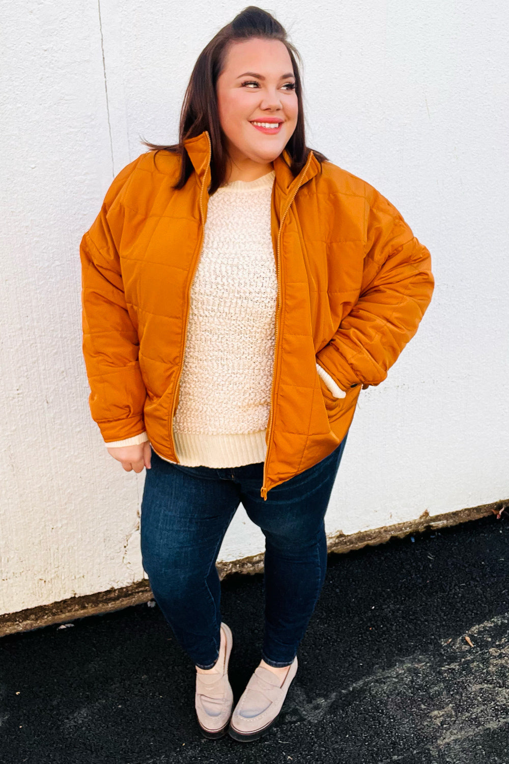 Butterscotch Quilted Puffer Jacket for Women - Warm Winter Coat with Stand Collar | Stylish Outerwear for Cold Weather, Outdoor Activities & Daily Commute