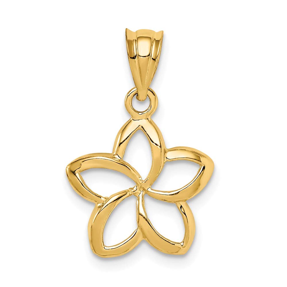14K Yellow Gold Plumeria Pendant Necklace - 22mm x 14mm Dainty Floral Charm for Women, Perfect for Beach Vacations, Summer Outfits & Boho Jewelry Collection
