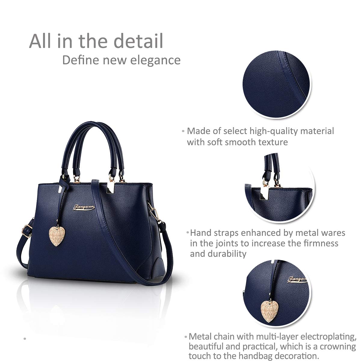 NICOLE & DORIS Women's Fashion Shoulder Handbag - Navy Blue Tote Purse for Work, Travel & Everyday Use