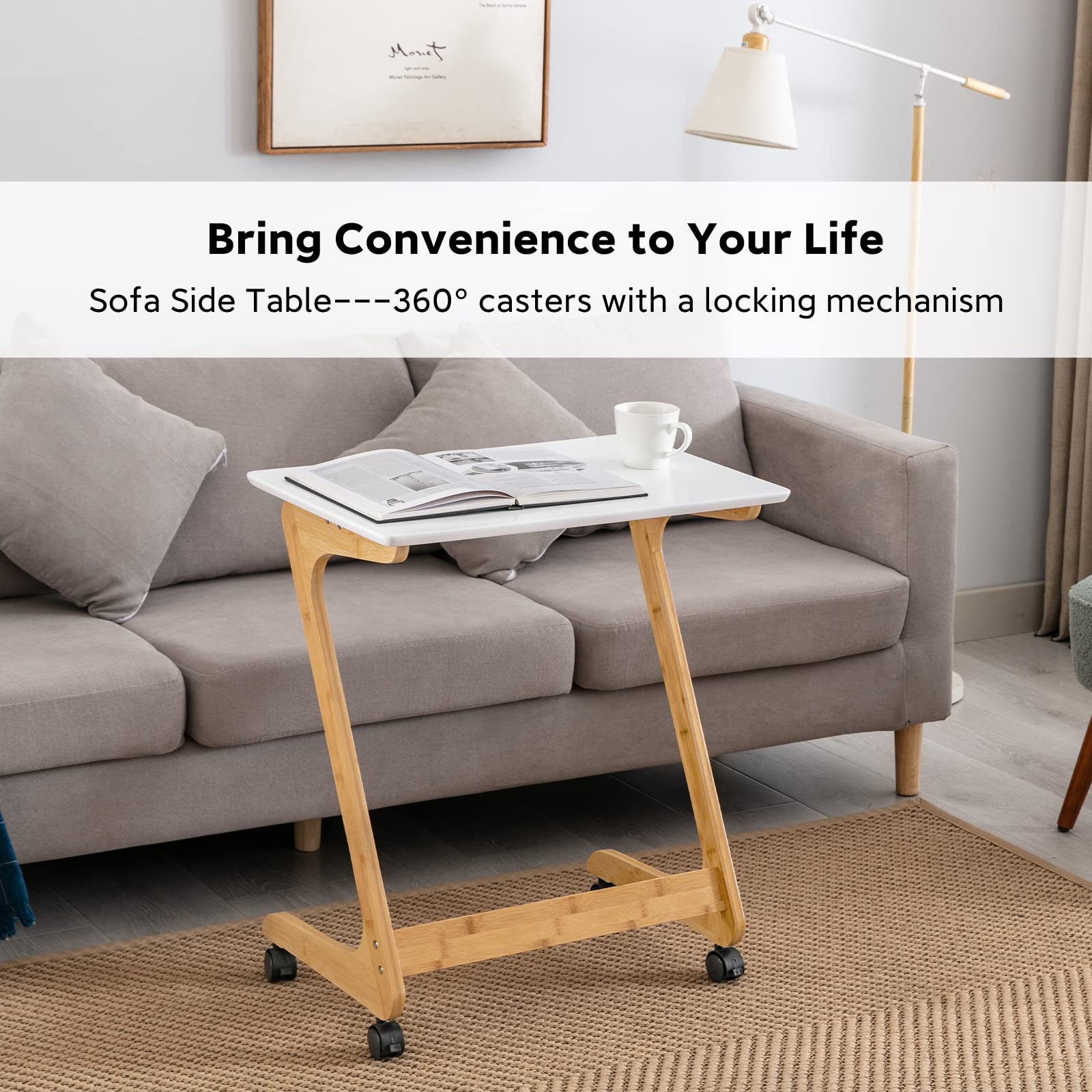 Nnewvante Mobile Sofa Side Table with Wheels - 23.5