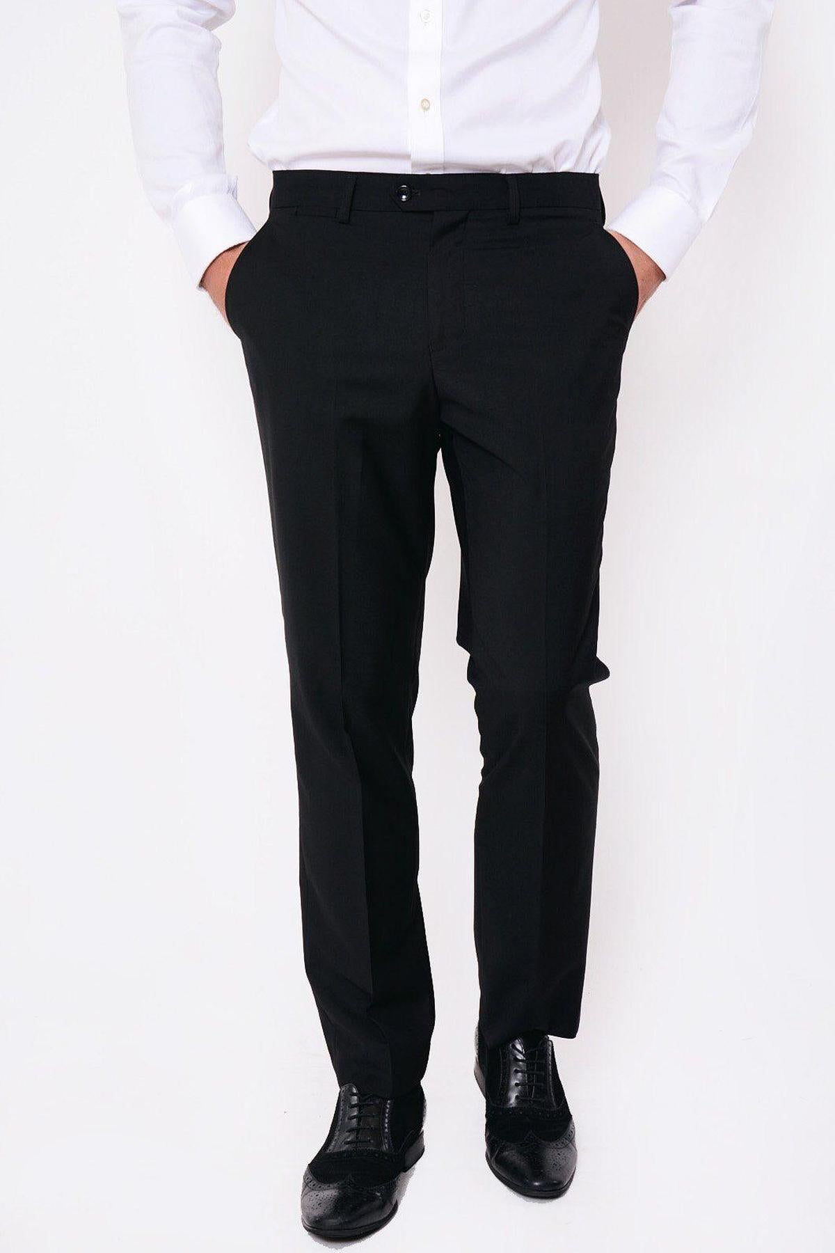 Rambo Black Flat Fronted Trousers for Men - Comfortable Slim Fit Dress Pants for Office, Business Casual & Formal Occasions
