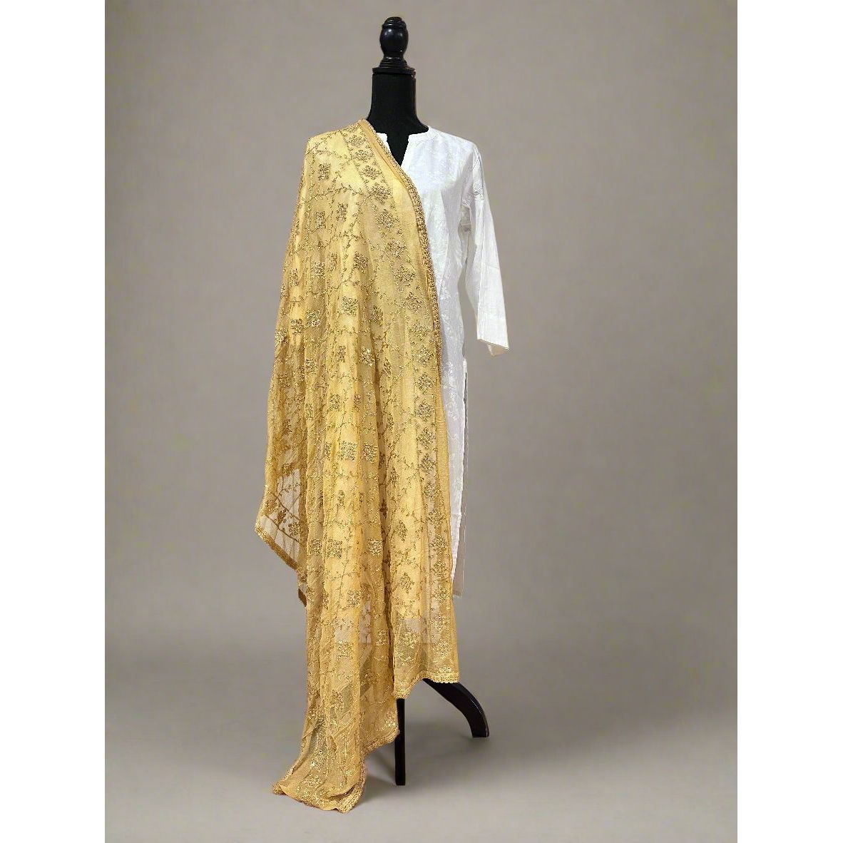Elegant Embroidered Dusty Gold Dupatta - Perfect for Weddings, Parties & Festive Occasions