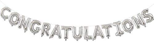 16 Inch Silver Congratulations Balloons Banner - Graduation Party Decorations, Retirement & Grad Party Supplies | Foil Mylar Letter Balloons Set for Celebration Decor