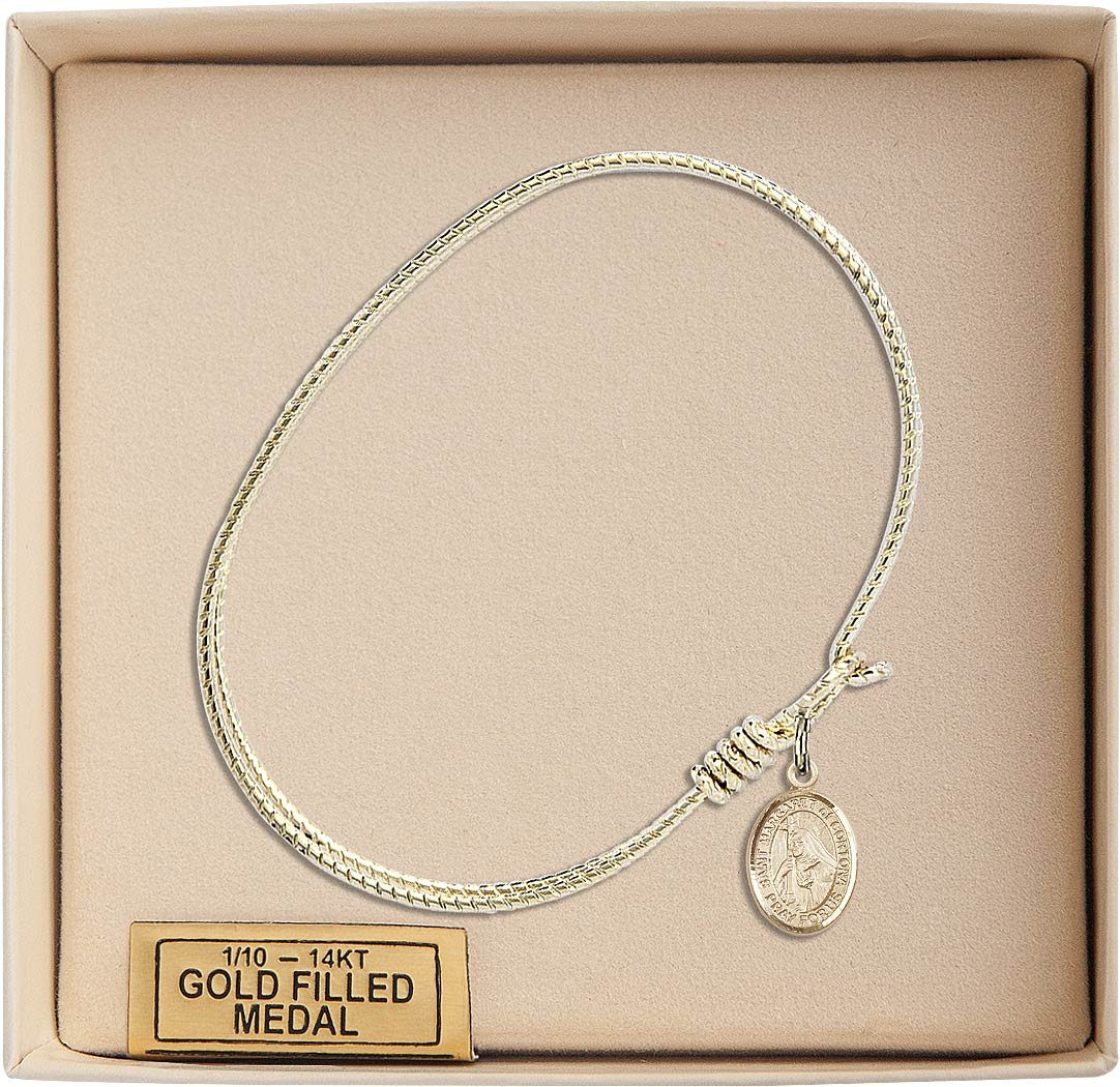 Gold-Filled Oval Eye Hook Bangle Bracelet with St. Margaret of Cortona - Elegant Religious Jewelry for Women | Perfect for Church, Weddings & Everyday Faith-Based Fashion | Ideal for Prayer, Gift Giving & Spiritual Occasions