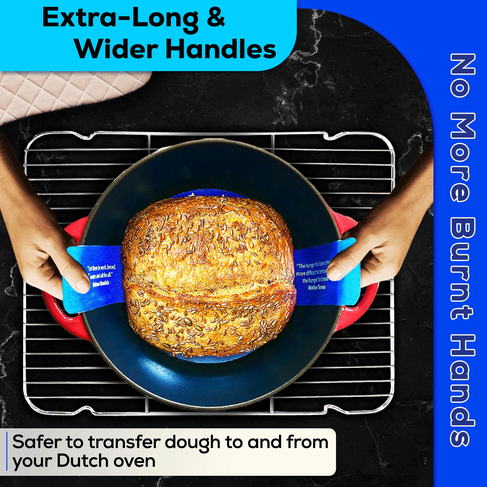Extra Thick Non-Stick Reusable Silicone Bread Sling Dutch Oven Liner with Long Handles - Perfect for Sourdough Bread Baking, Artisan Loaves & No-Knead Bread - Durable Baking Mat for Dutch Ovens (Blue)
