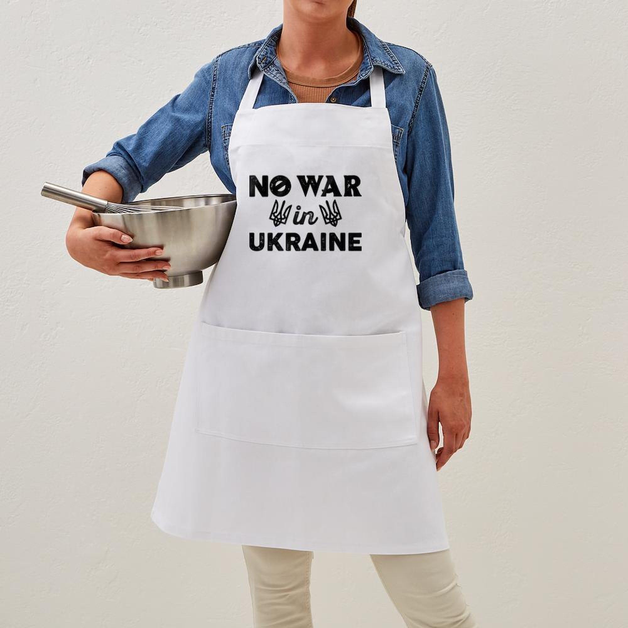 No War In Ukraine Kitchen Apron with Pockets - Adjustable Grilling & Baking Apron for Cooking, BBQ, Hosting - Unisex Adult Apron for Home Chefs & Outdoor Grilling