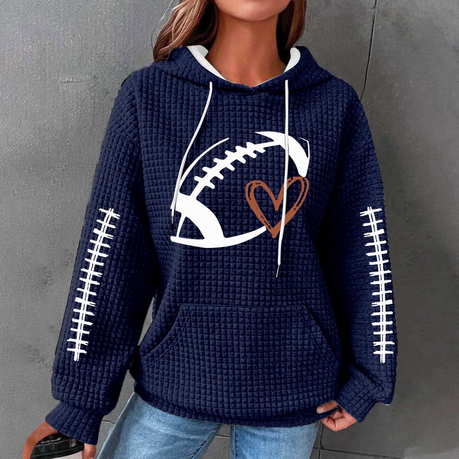 Women's Long Sleeve Waffle Hoodie - Loose Drop Shoulder Pullover Sweatshirt with Pocket | Trendy Y2K Fashion for Casual Wear, Street Style & Winter Outfits