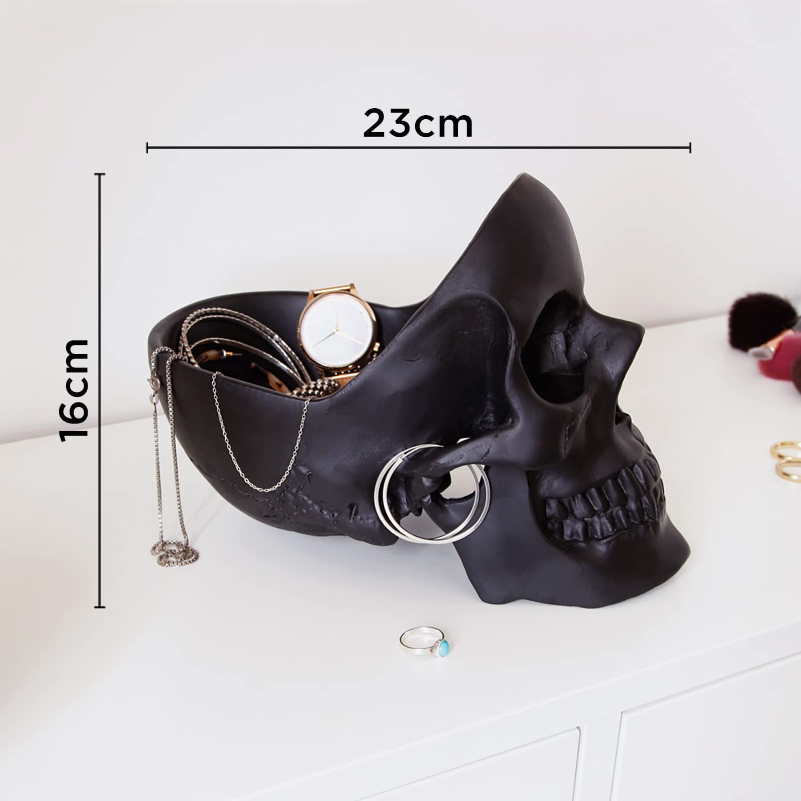 Gothic Skull Desk Organizer - Black Jewelry Box & Key Holder with Trinket Dish | Gothic Home Decor for Women | Perfect for Bedroom, Office & Goth Gift Ideas | Suck UK