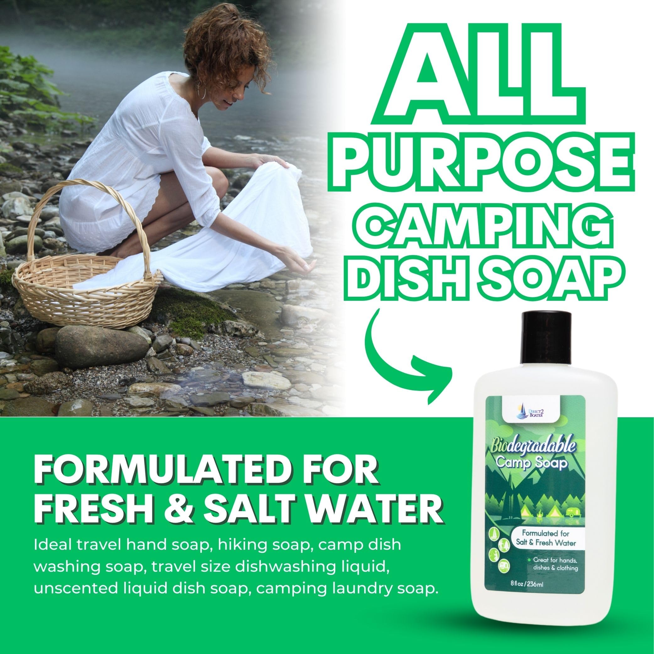 **Eco-Friendly Biodegradable Camping Soap - 8oz Unscented, Dye-Free All-Purpose Soap for Hiking, Backpacking & RV Trips - Gentle Hand & Body Wash for Outdoor Adventures**    *(Perfect for Camping, Backpacking, RV Travel, and Off-Grid Hygiene!)*