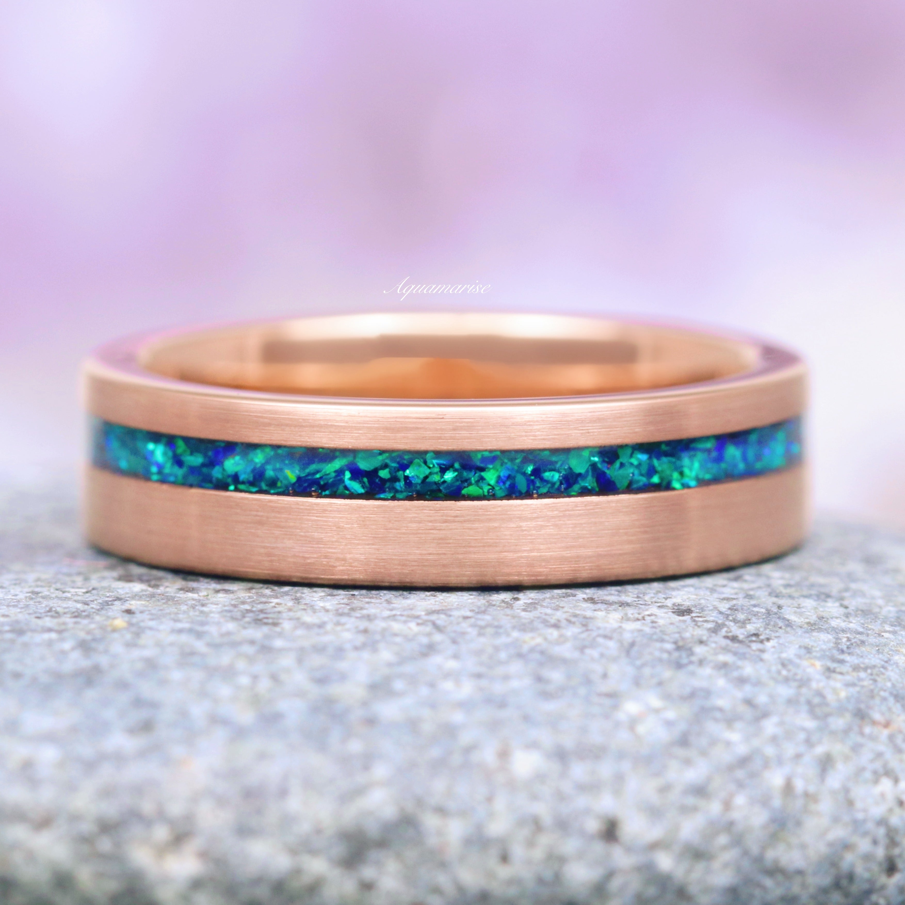 Peacock Fire Opal Wedding Band - 6MM Rose Gold Tungsten Ring for Women | Elegant Bridal Jewelry, Anniversary Gift & Special Occasion Accessory
