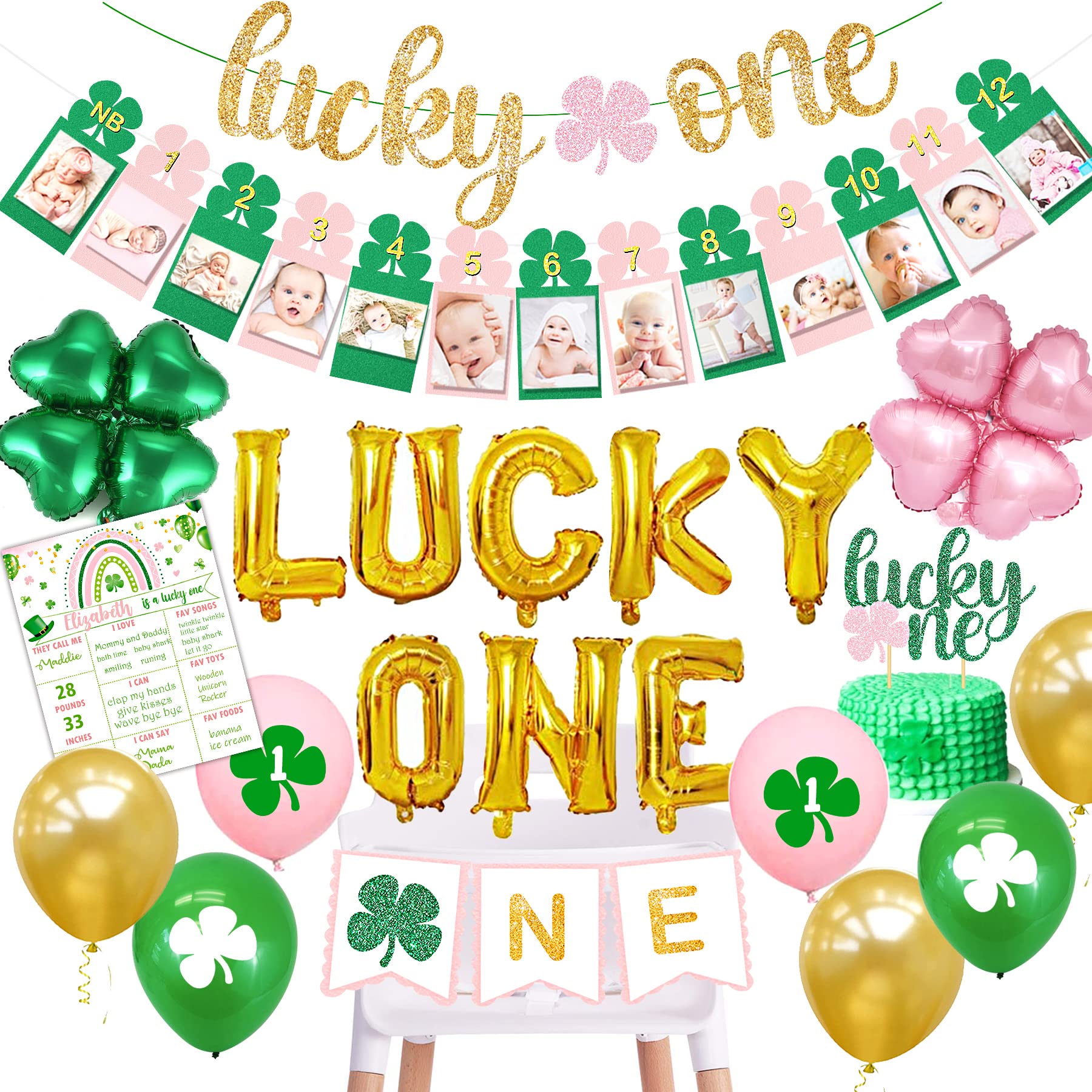 Lucky One 1st Birthday Party Decorations - St. Patrick's Day Shamrock Banner & Irish Themed Supplies for Girls | Perfect for Saint Paddy's Day Celebrations & Baby's First Birthday Party Decor