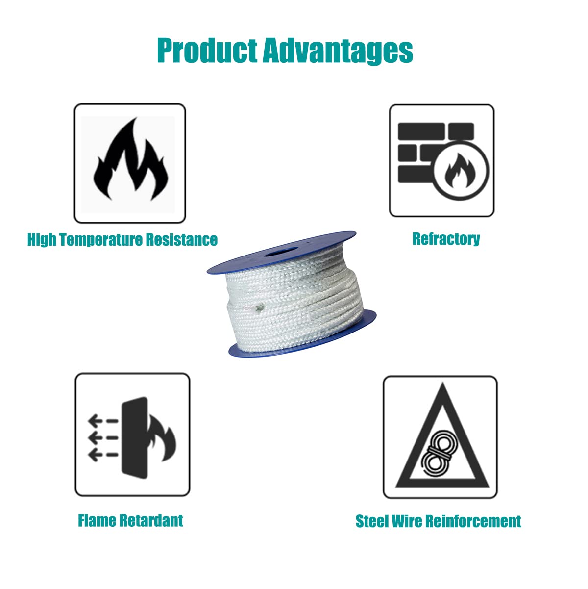 High-Temperature Ceramic Fiber Rope Gasket - 5mm Diameter Round Braided Rope Seal (10m Length) for Boiler, Furnace, Oven, Kiln & Casting Applications - Heat Resistant Insulation Solution for Industrial & DIY Projects