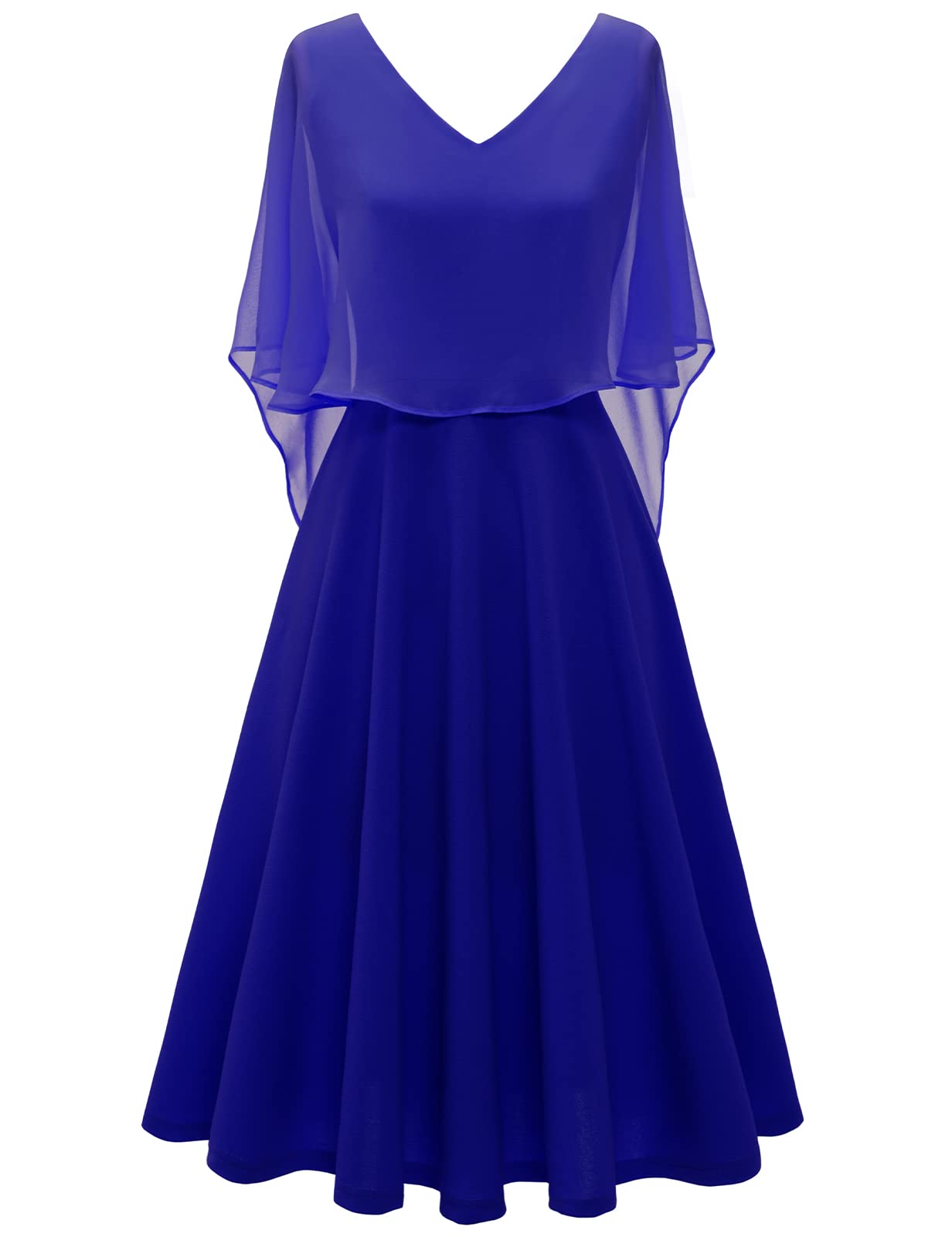 Elegant Women's Sleeveless Chiffon Cape Dress for Wedding Guest, Cocktail Party & Formal Occasions - Flowy A-Line Evening Gown with Sheer Overlay