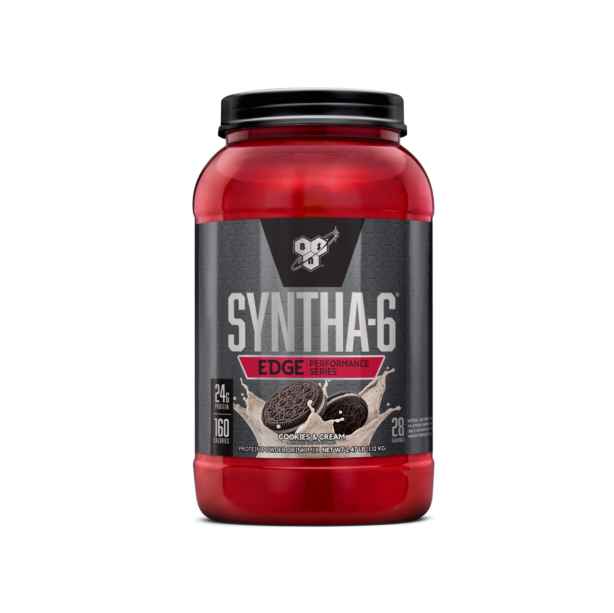 BSN SYNTHA-6 Edge Protein Powder - Hydrolyzed Whey, Micellar Casein & Milk Protein Isolate - 24g Protein, Low Sugar, Cookies & Cream Flavor (28 Servings) - Perfect for Post-Workout Recovery & Muscle Growth