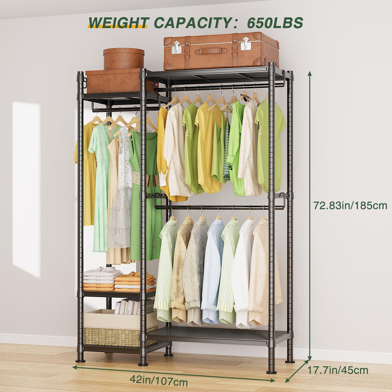 LEHOM G3 Heavy Duty Garment Rack - Freestanding Clothes Hanging Rack with Shelves, Portable Wardrobe Organizer for Bedroom, Closet & Laundry Room - Perfect for Hanging Clothes, Storage & DIY Wardrobe Solutions