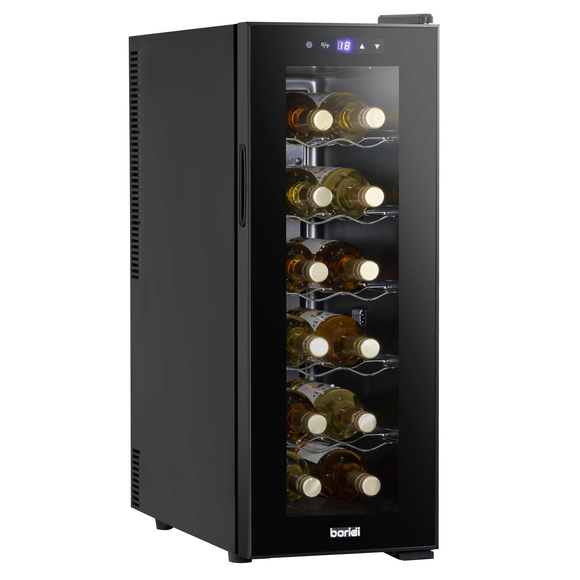 Baridi 12 Bottle Wine Cooler Refrigerator - Ultra Quiet 25dB, Touch Control LED Display, Black (DH73) - Perfect for Home, Office, or Restaurant Wine Storage
